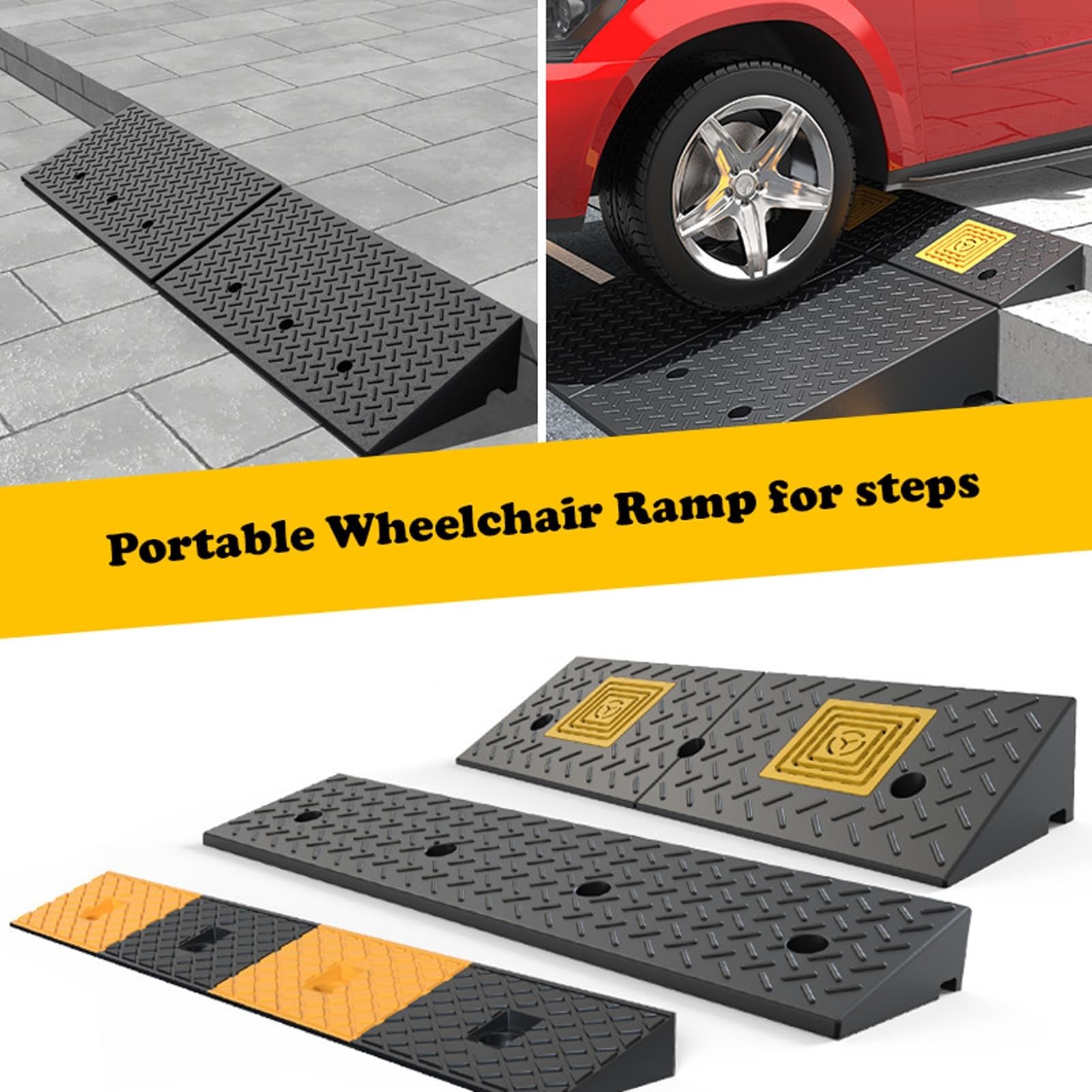 Rampe D'accès Portable Antidérapante pour Garage, Rampe De Trottoir, Rampe De Seuil en Caoutchouc Léger pour Fauteuils Roulants, Voitures, Caravanes, Scooters Et Skateboards(50 * 80 * 13CM)