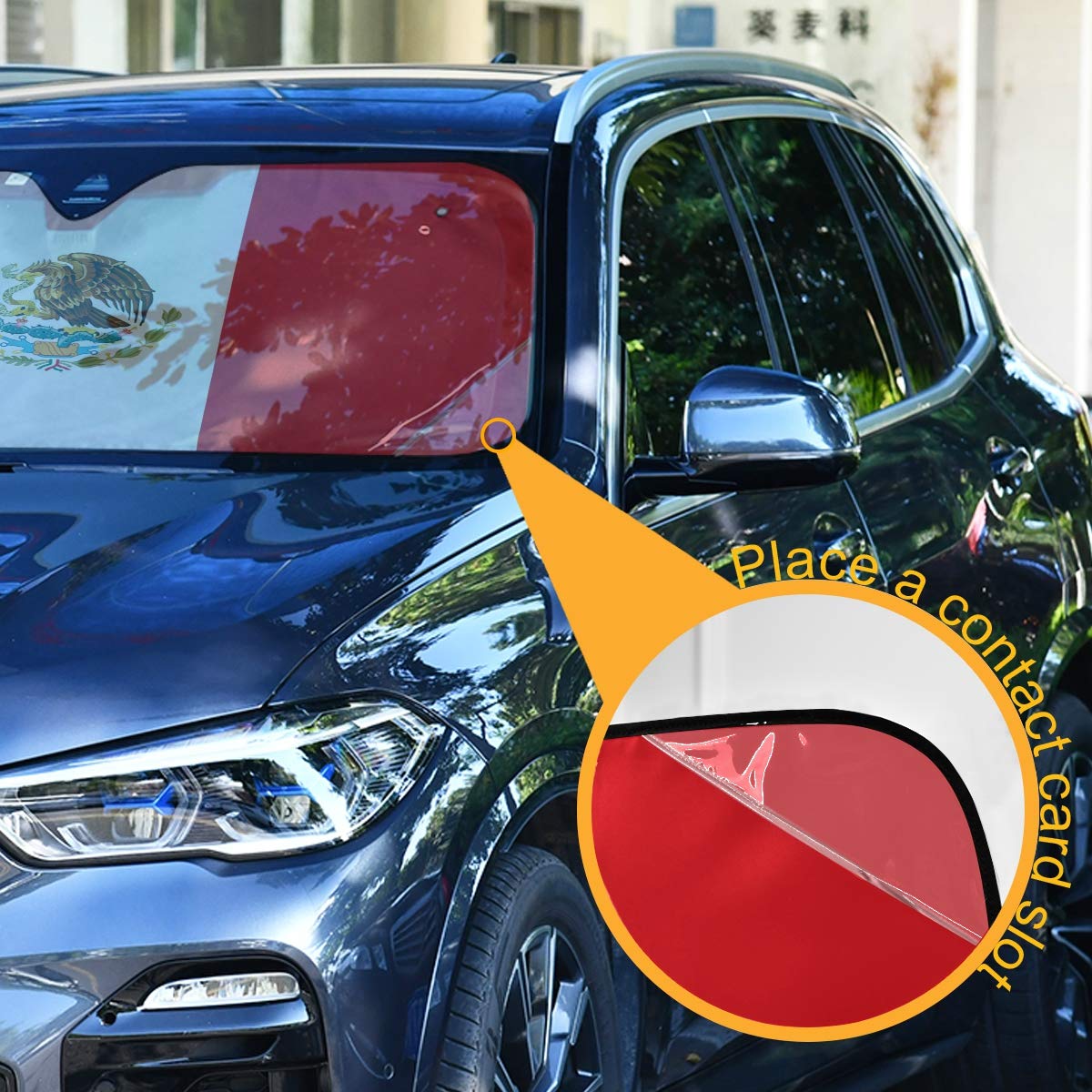 Parasol plegable para parabrisas de coche con la bandera de México para mantener tu vehículo fresco (55" x 27.6")