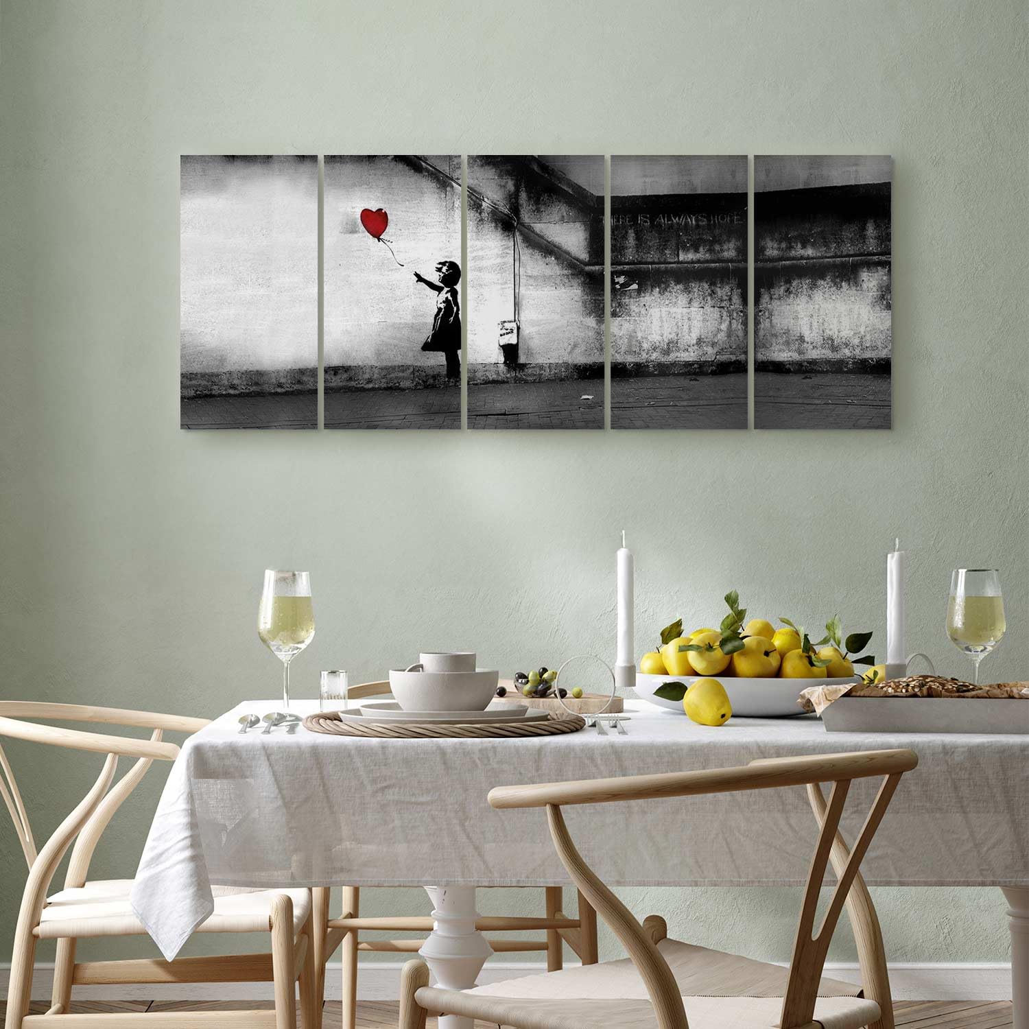 murando Quadro Banksy 225x90 cm 5 pezzi Stampa su tela XXL Immagini quadri grandi moderni Murale Fotografia Grafica Decorazione soggiorno da parete Street Art Urban Murale