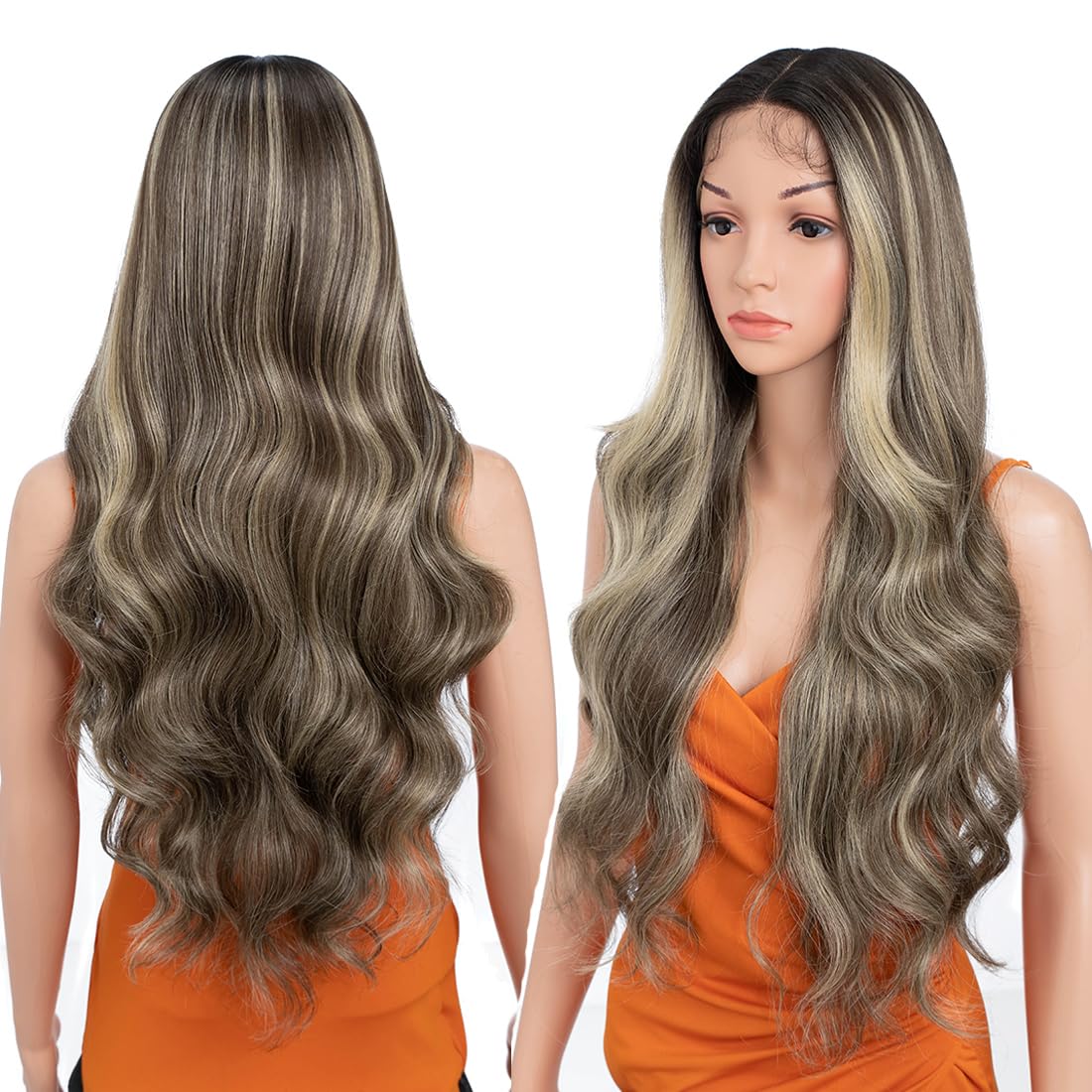 Skunk Stripe Wig Lace Front Wig Pre Plucked Ready to Wear HD Glueless 13X5X1 Synthetic Lace Front Wigs for Women 180 Density 30inch - Image 4