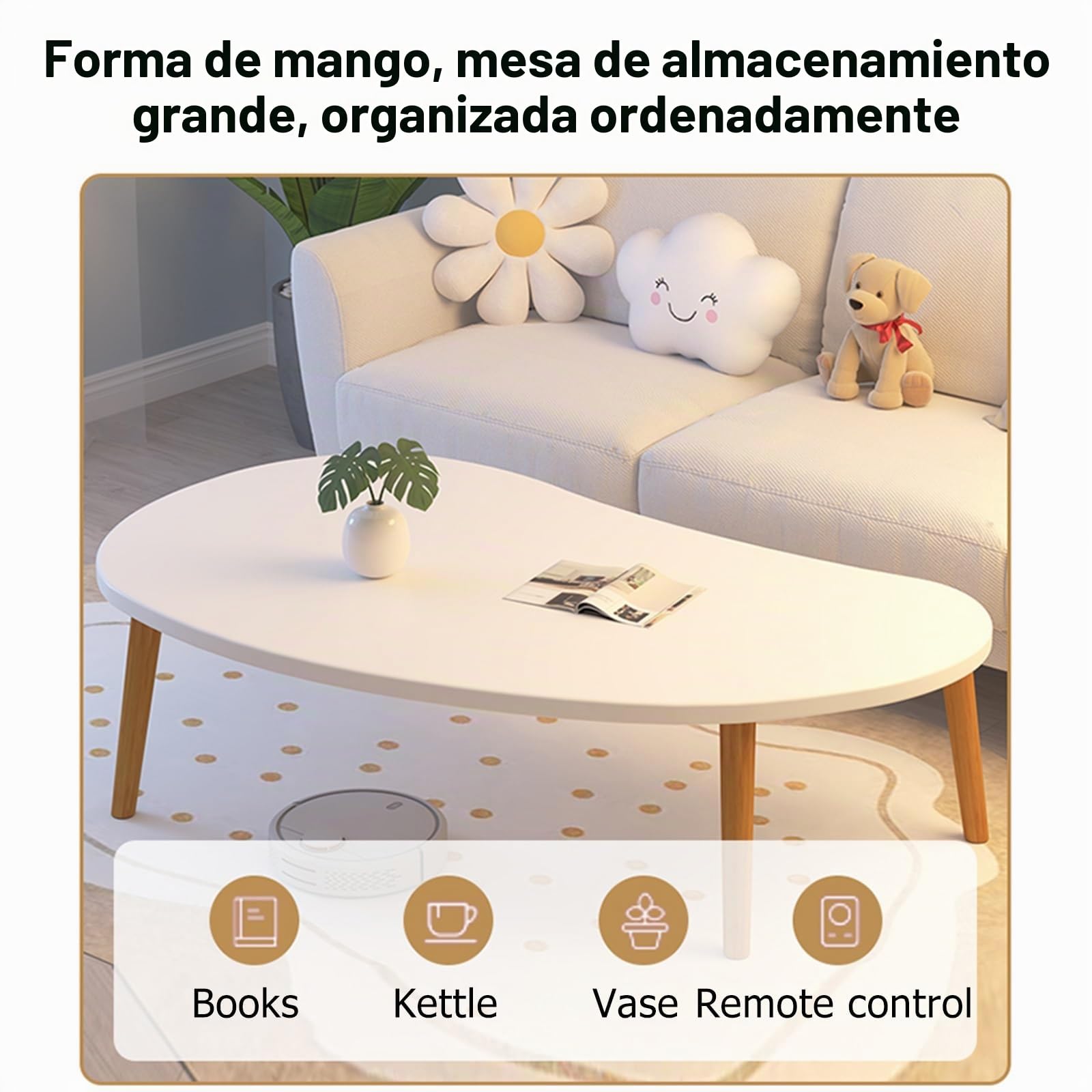 Slish & Functal Table basse convertible en bois 60 x 40 x 42 cm pour salon et canapé, parfaite pour les espaces modernes et la décoration d'intérieur.