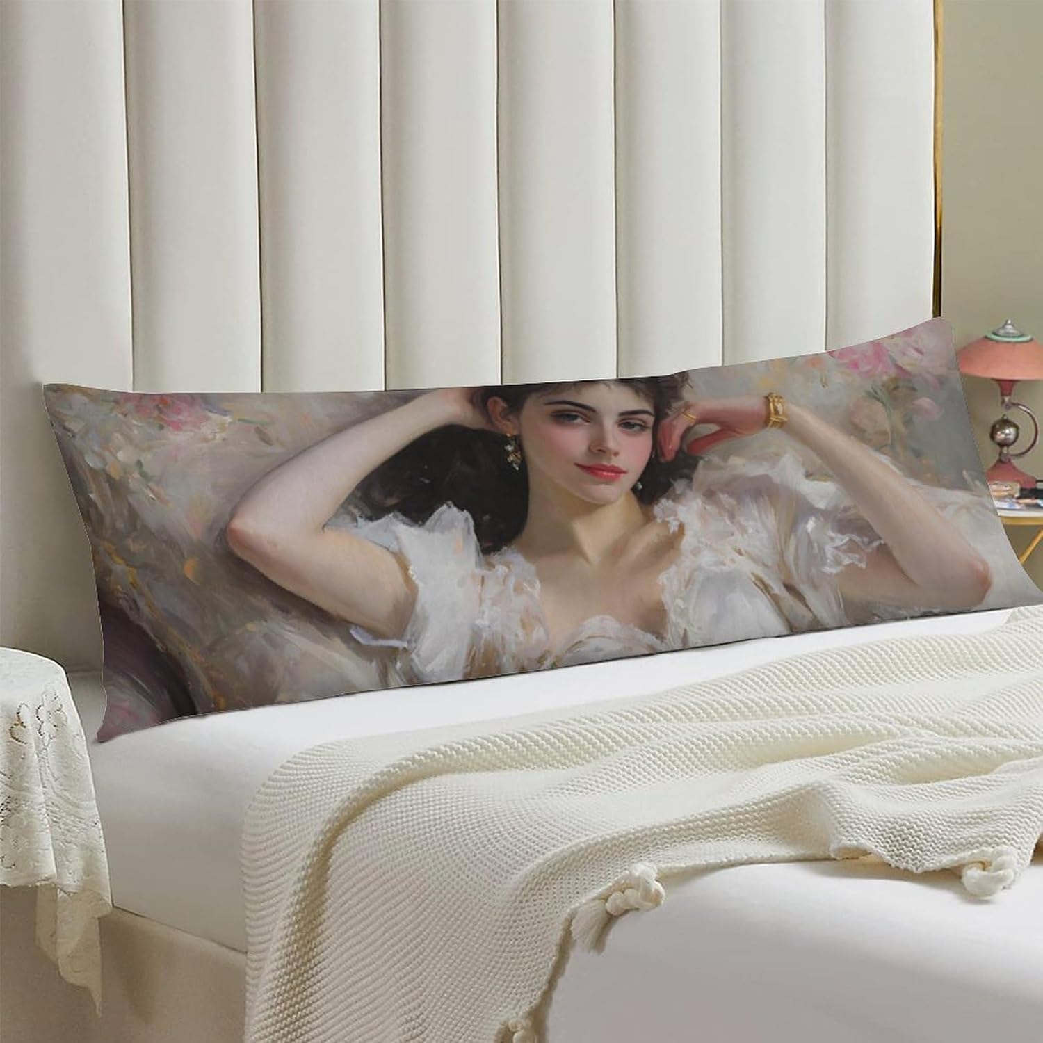 Woman Lying on The Sofa Body Pillow Cover Long Cushion 18.9x53.1 Inch | pillowcase,bed decor,farmhouse,sofa