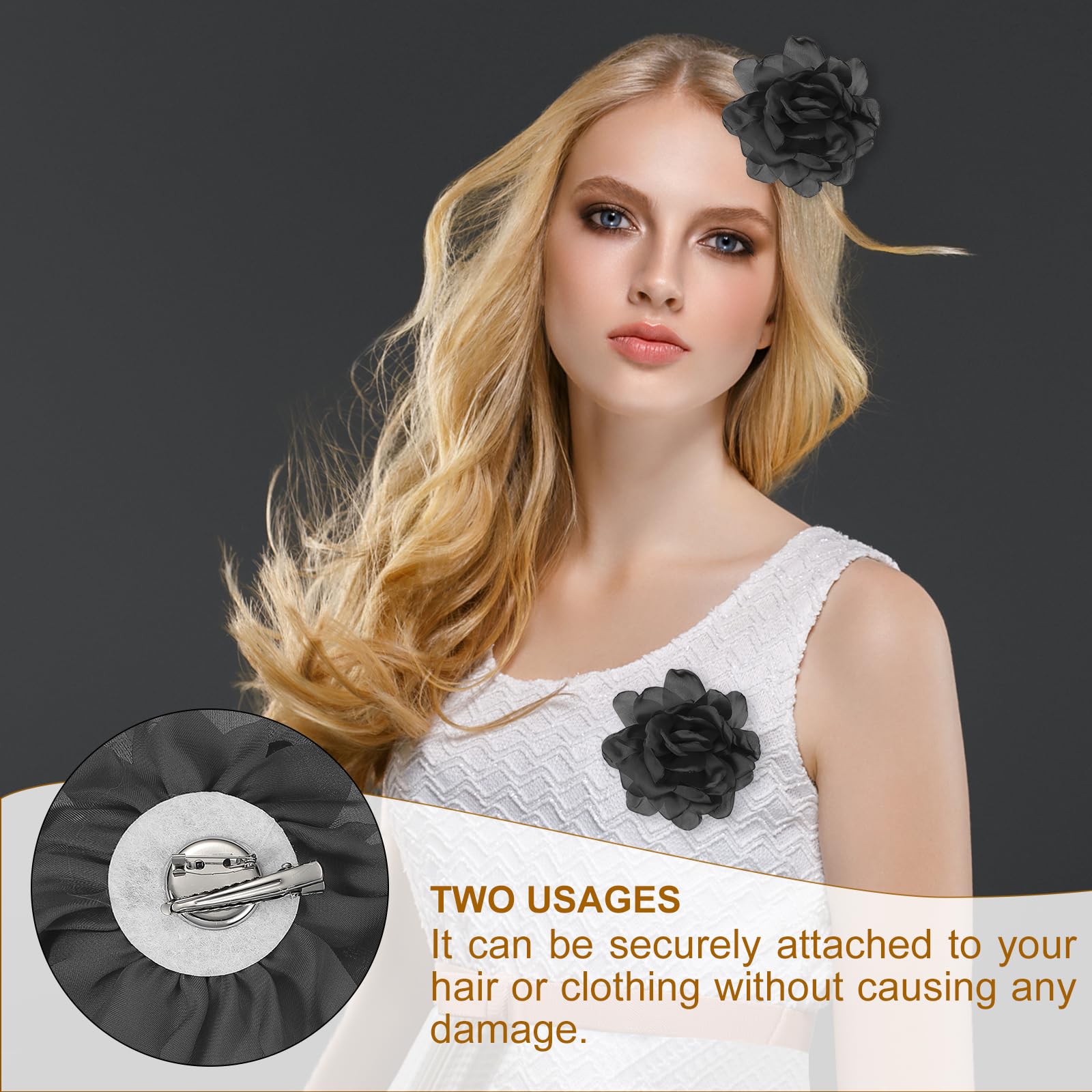 PATIKIL Flor Broche de Seda Satén Peonía Pinza de Pelo Clip Grande Solapa Accesorio para Mujer Boda Fiesta