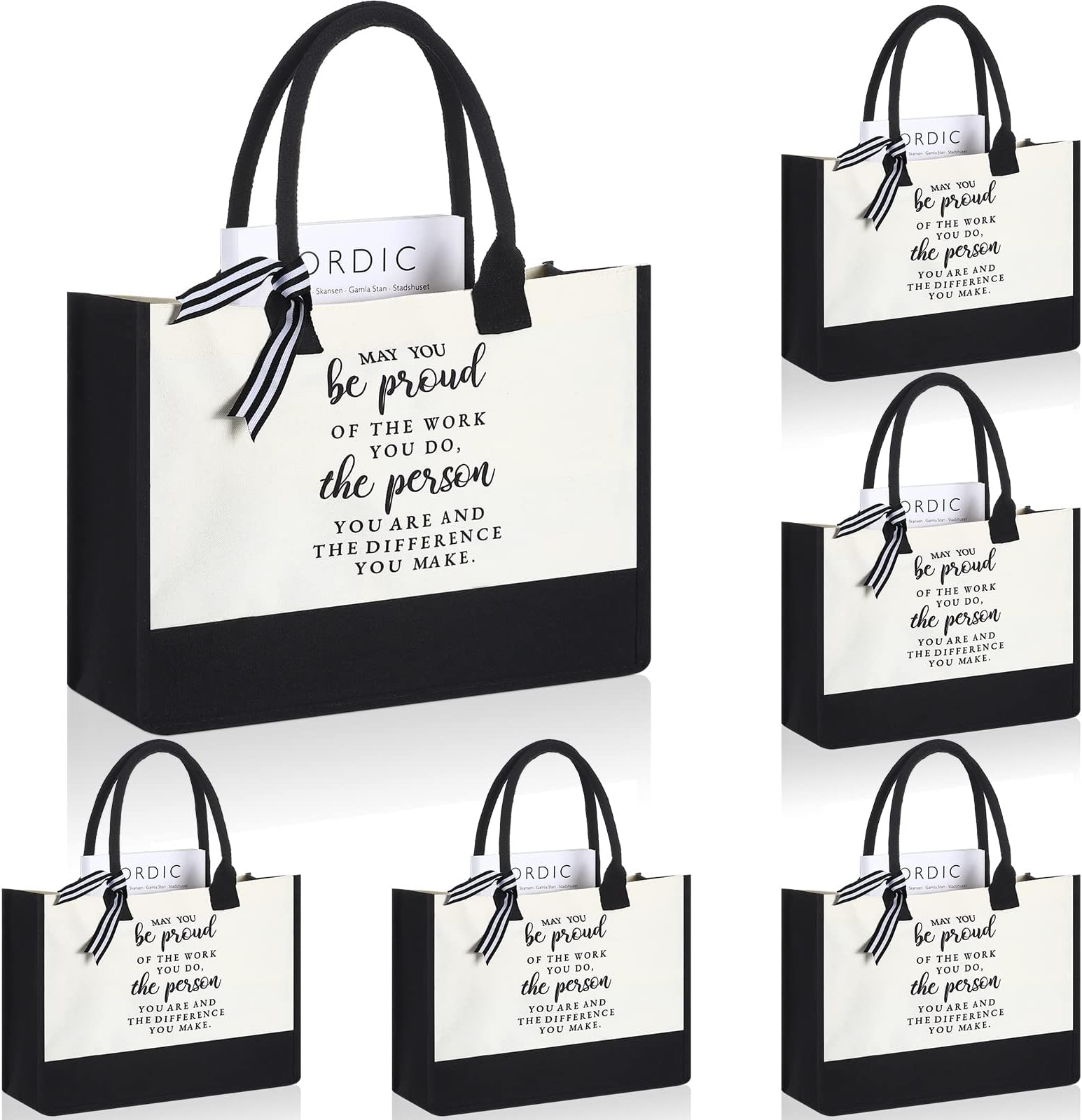 Cunno Christmas Coworker Gift Canvas Tote Bag for Women Thank You Gift Employee Appreciation Gift for Retirement Coworker Teacher(Proud, 6 Pcs)