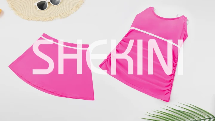 SHEKINI Tankini voor dames, push-up, V-hals, gedraaid, buikweg, ruches