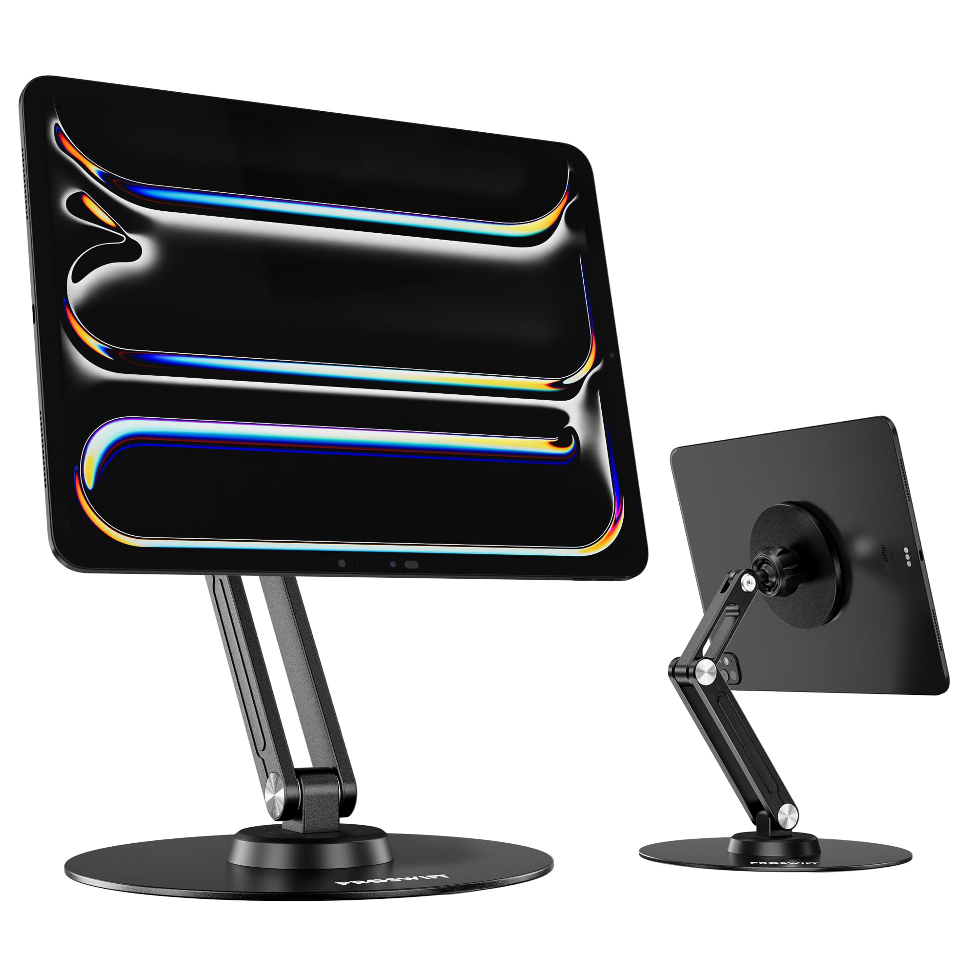 PROSWIFT Magnetic ipad Stand, Foldable Aluminum Alloy Tablet Stand for Desk, 360° Adjustable Rotatable Tablet Holder, Portable Accessories for Home Office Meeting Room