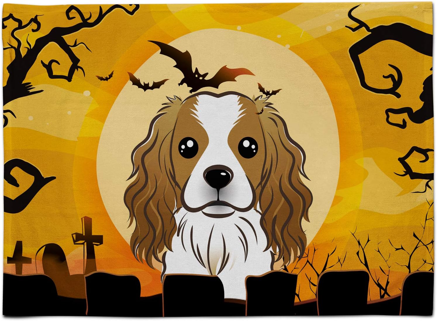 Caroline's Treasures BB1782PLMT Halloween Cavalier Spaniel Fabric Placemat Washable Placemat Dinner Table Decor No Ironing Linen Look