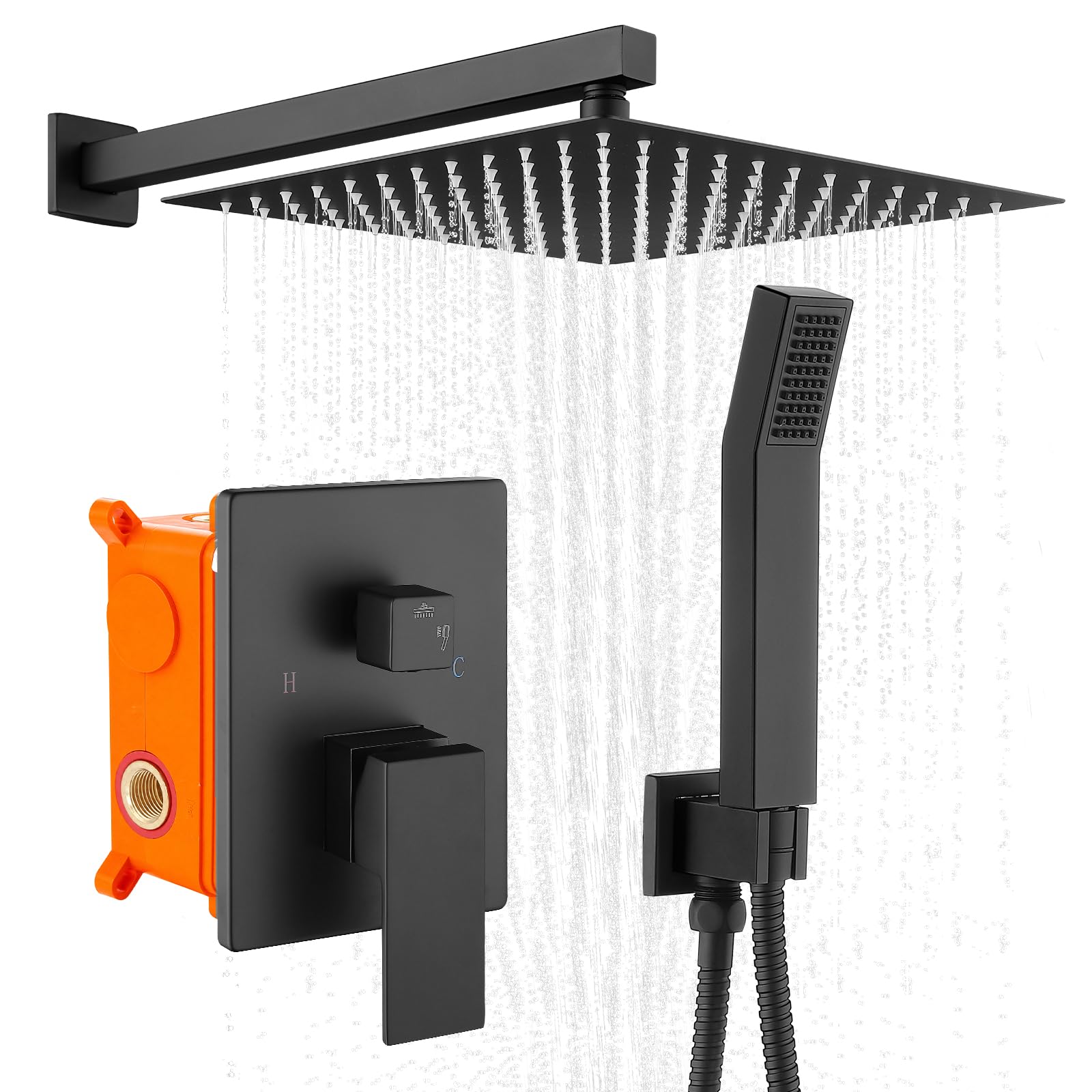 Columna de Duchas, Juego de Ducha Empotrado, Negro | Juego de Ducha Oculto Para Cuarto de Baño, de Duchas de Baño Columna