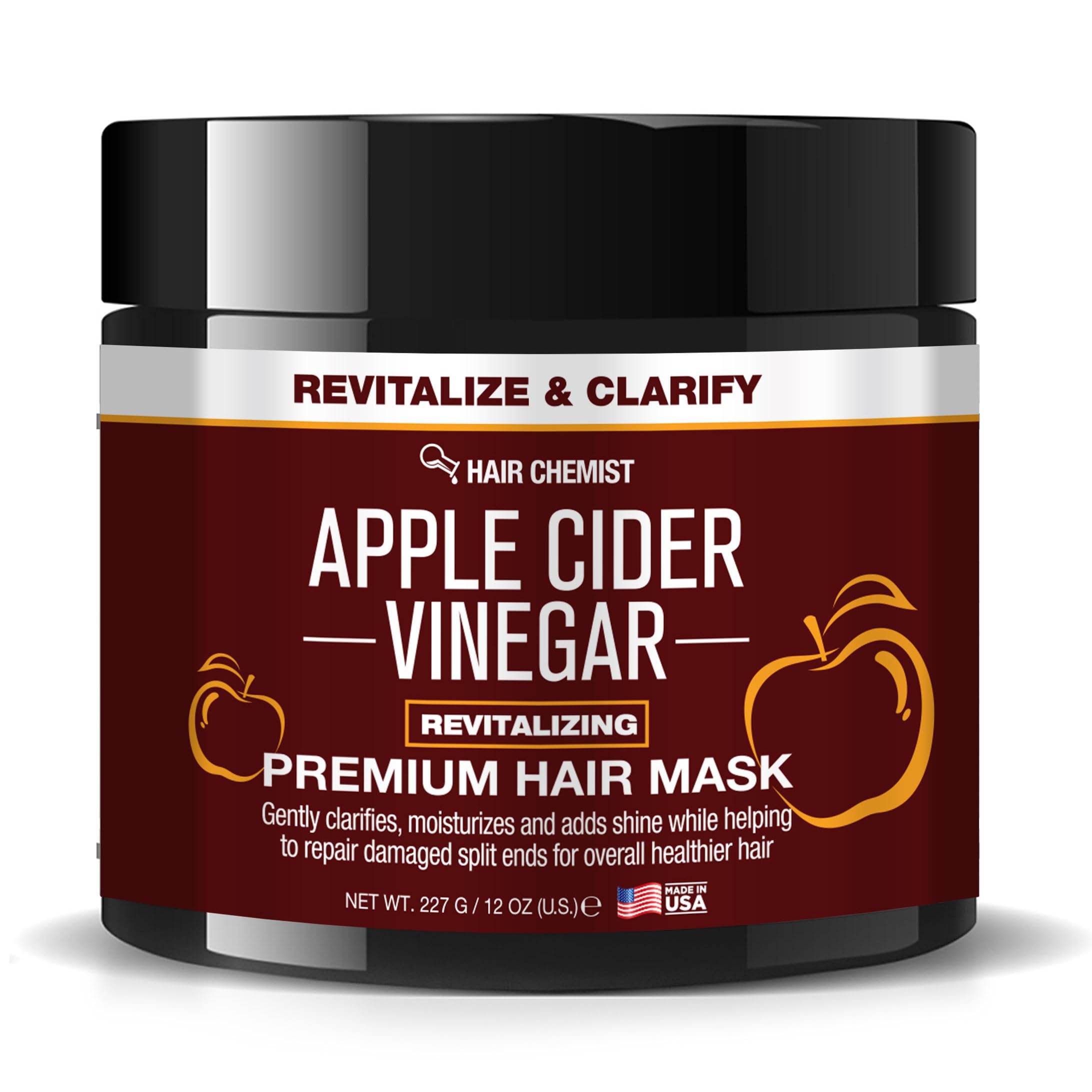 Hair Chemist Revitalize & Clarify Apple Cider Vinegar Revitalizing Premium Hair Mask 12 oz. - Deep Conditioning Hair Mask for Dry Scalp and Dry Hair