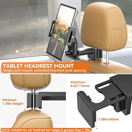 Miniatura 6 de KDD Soporte para reposacabezas de automóvil, soporte ajustable de 360 para iPad para asiento trasero y escritorio, accesorio esencial de viaje por