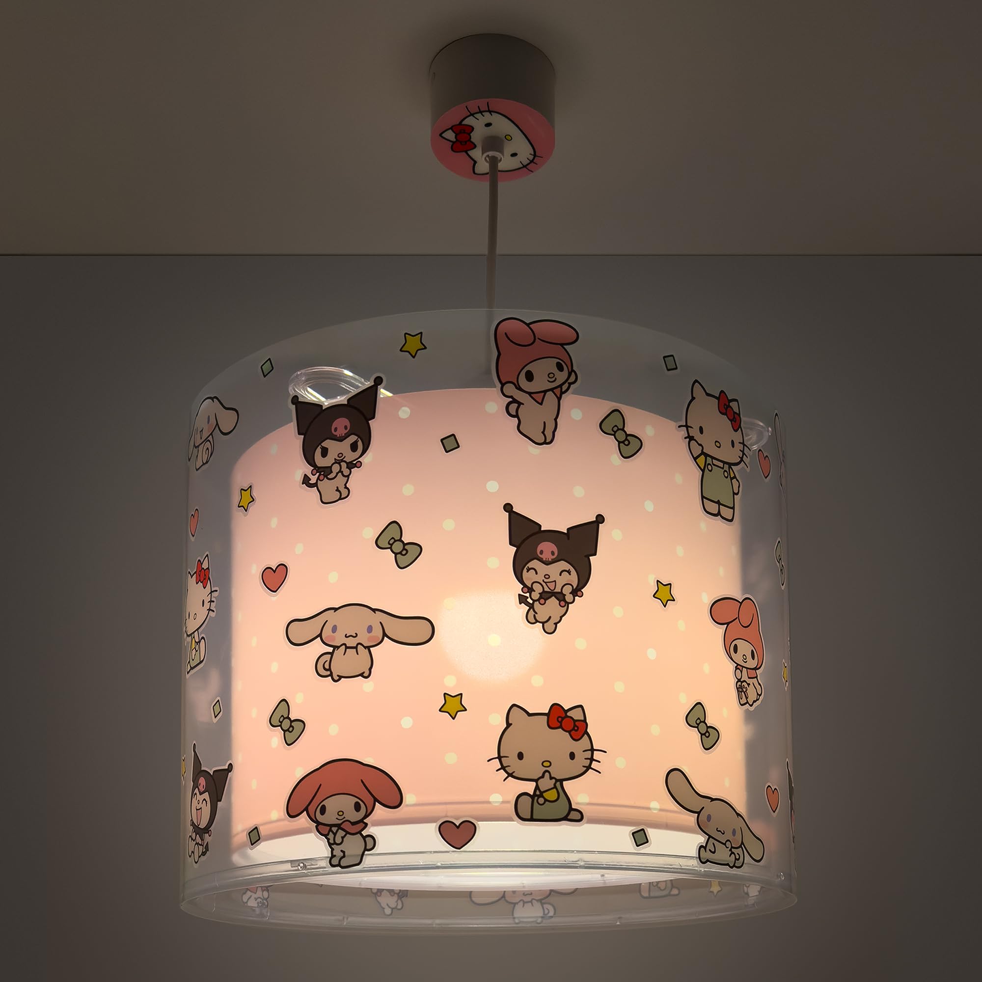 Dalber Lámpara Techo Colgante Infantil Hello Kitty & Friends 41252 E27 | Incluye difusor de luz inferior extraible; Habitación niñas; lámparas infantiles.