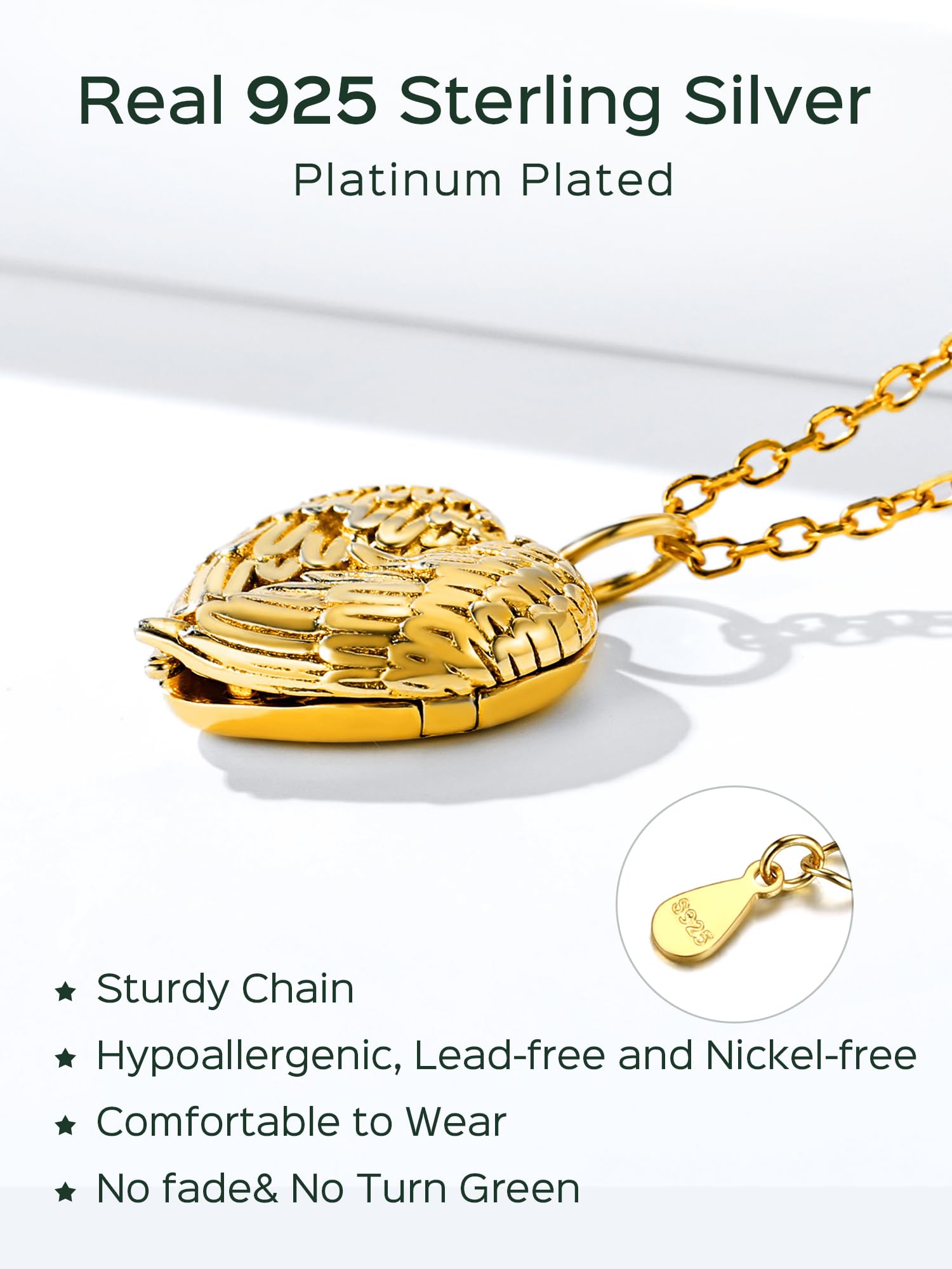 ChicSilver Collana Personalizzata Argento 925 con Foto Incisione, Ciondolo Portafoto Personalizzato Argento Oro Rosa Lunga 40/45/55+5cm, Collana Cuore Ciondolo Personalizzato, Idee Regalo