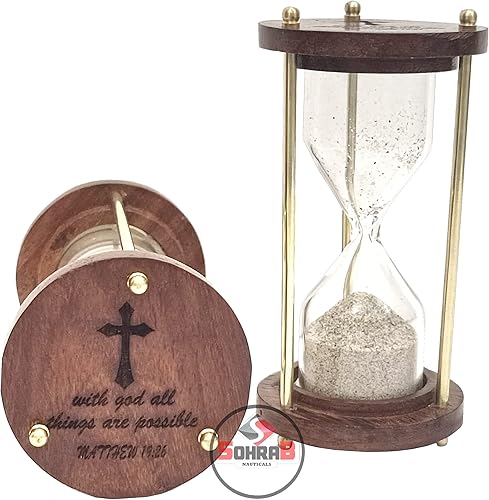 Miniatura 4 de Reloj de arena de latón palisandro con Qoute with God All Things are Possible de 4 pulgadas, temporizador de arena de 1 minuto, reloj de arena,