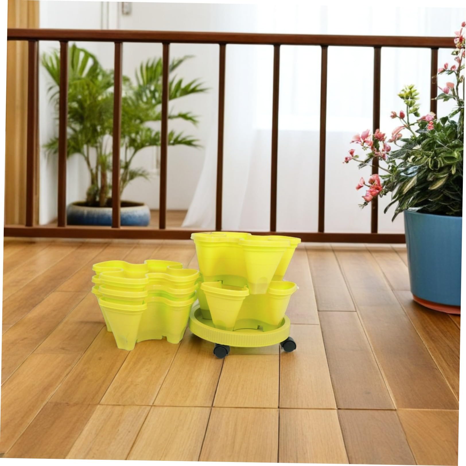 Jardinière à Fraises Tour de Jardinière Verticale à Fraises en Abs Multi-Couche Empilable Jaune pour Herbes Intérieur Cuisine