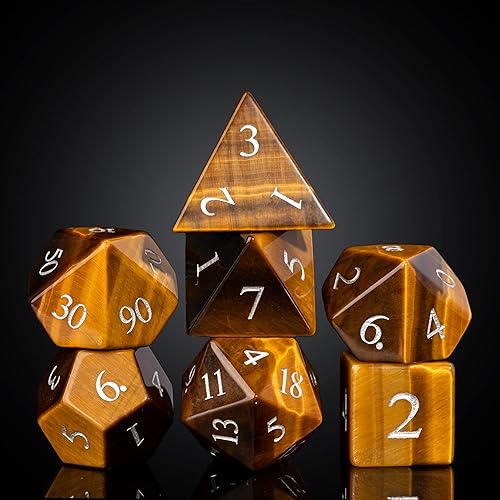 UDIXI Juego de dados DND de piedra natural 7 dados de piedras preciosas de ojo de tigre para mazmorras y dragones dados DD hechos a mano para juegos