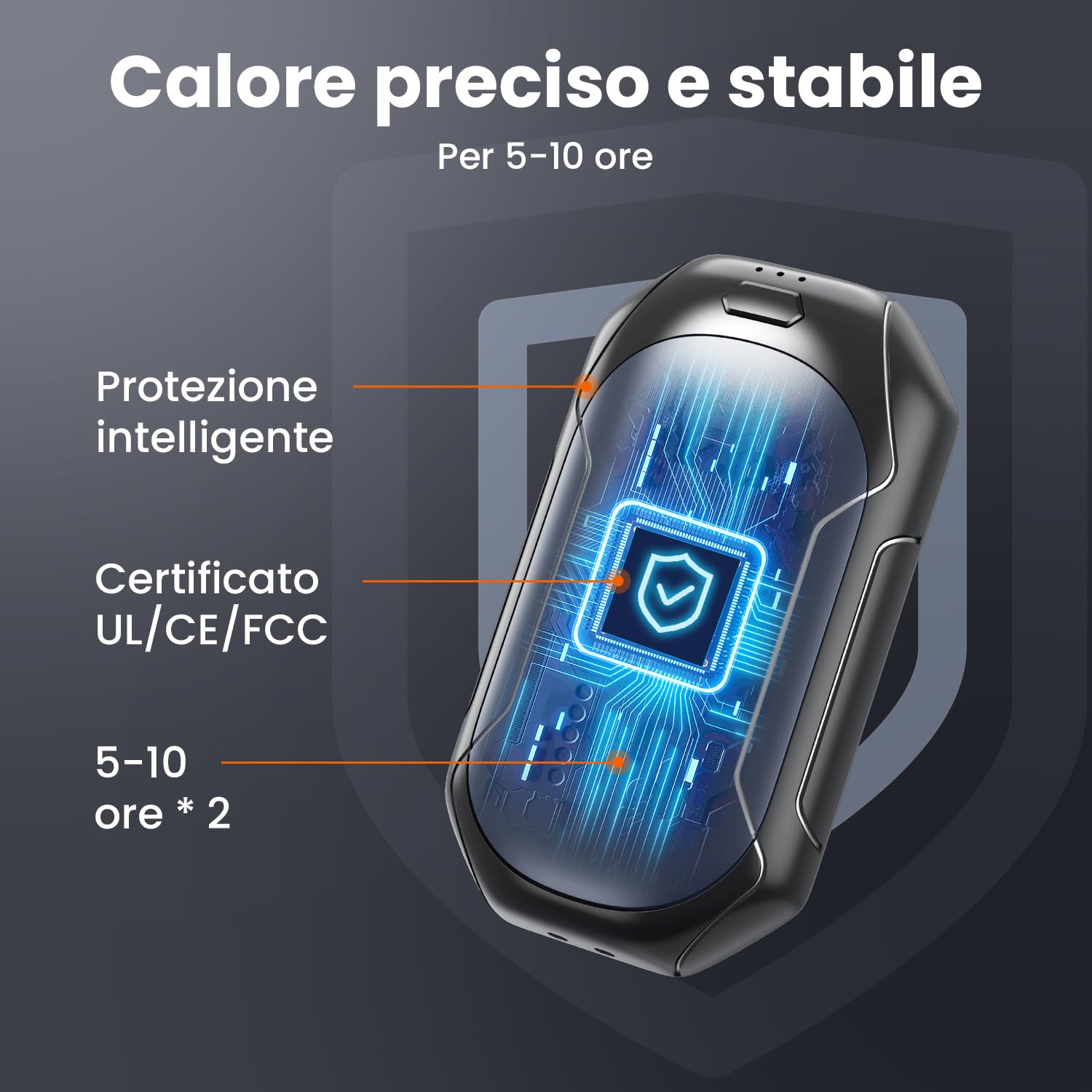 Scaldamani elettrici magnetici, confezione da 2, display a LED