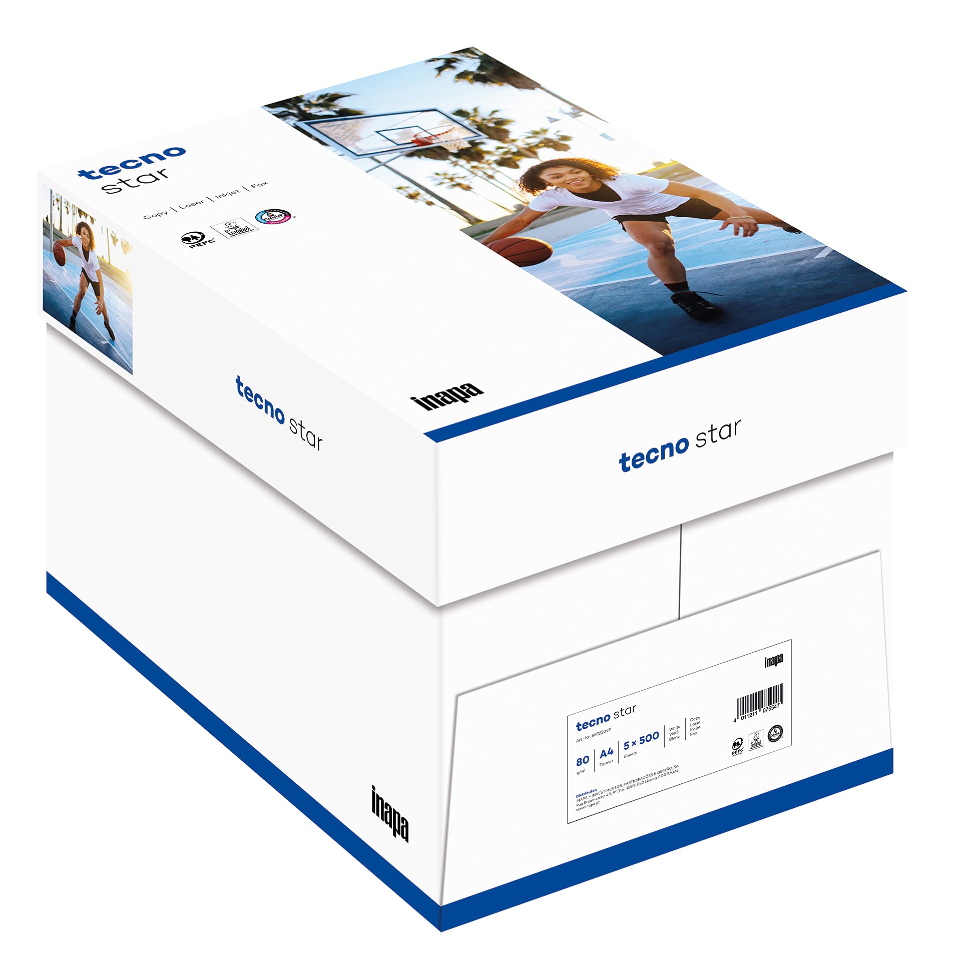 inapa Drucker-/ Kopierpapier tecno Star: 80 g/m², A4, 1 Palette (100.000 Blatt), weiß – Allround-Papier