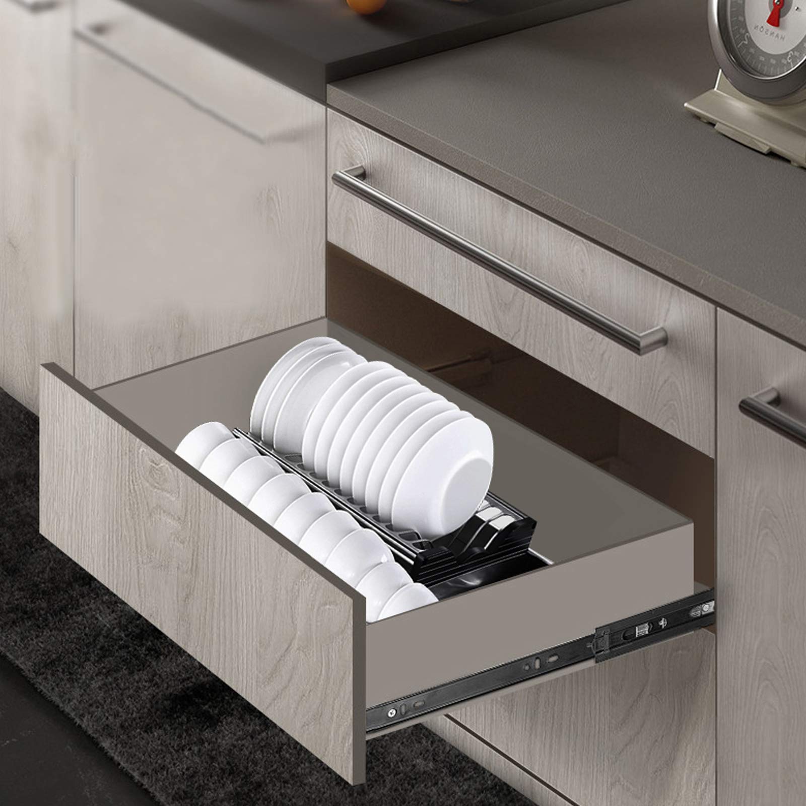 1 Paar 51mm Breite Industrielle Schwerlast Schubladenführungen,3 Falten Vollauszüge Schubladenläufer mit Arretierung,Tragkraft 68kg,für Küchenschrank,Ausrüstung,Fahrzeug (28in/700mm)