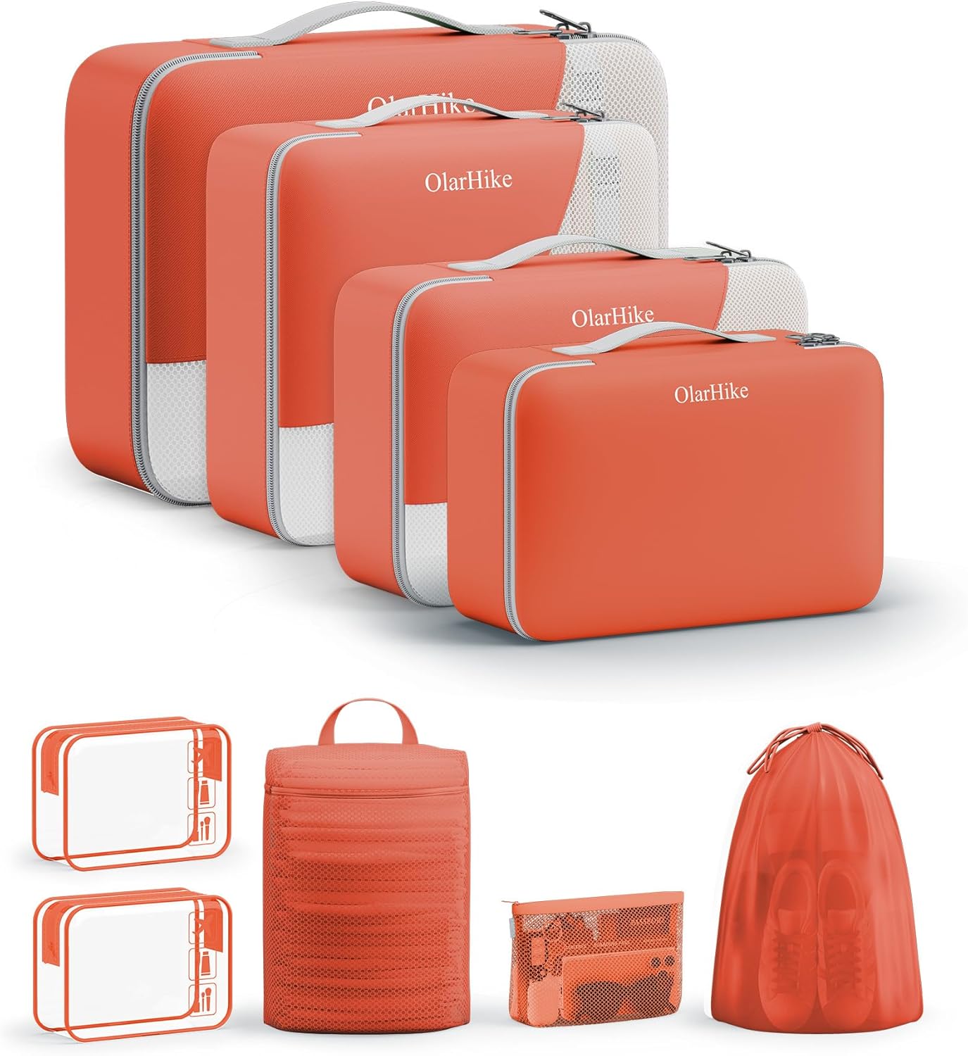 9 Set Packing Cubes for Travel, Gifts for Women Mom,Anti-Tearing Suitcase Organizer for Luggage Carts with Shoe & Hanging Toiletry Bag,OlarHike Vacation Essentials & Accessories for Cruise Ship