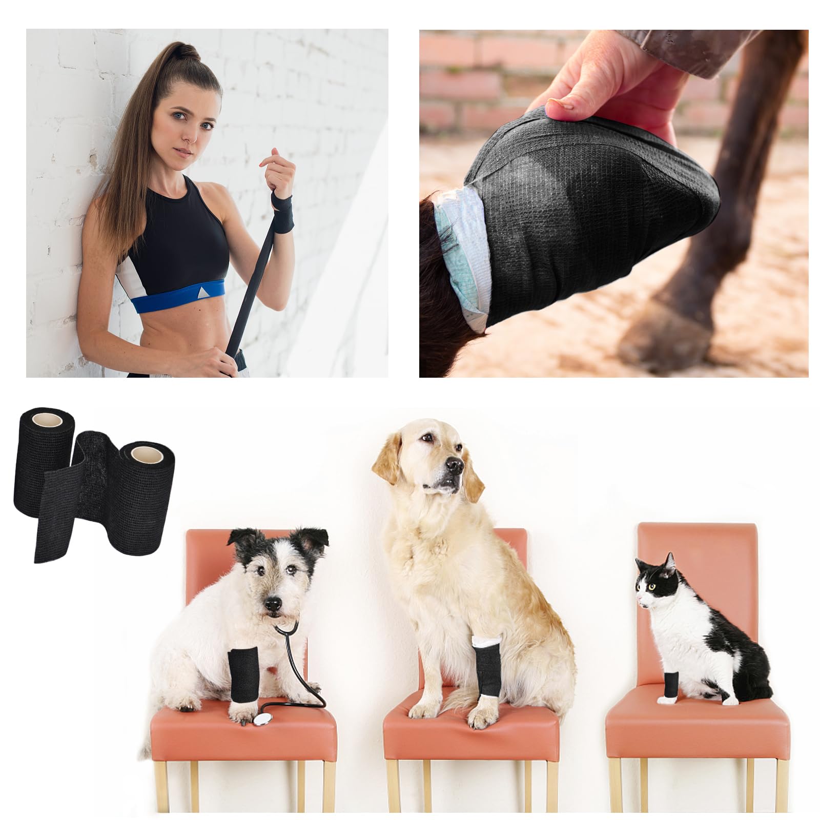 12 Rollos Vendas Autoadhesivas - 10 cm × 4.5 m Vendaje Elástico Cohesivo 6 Patrones Tape Cinta Banda Venda para Mascotas para Primeros Auxilios para Manos, Pies, Rodillas, Brazos Proteccion