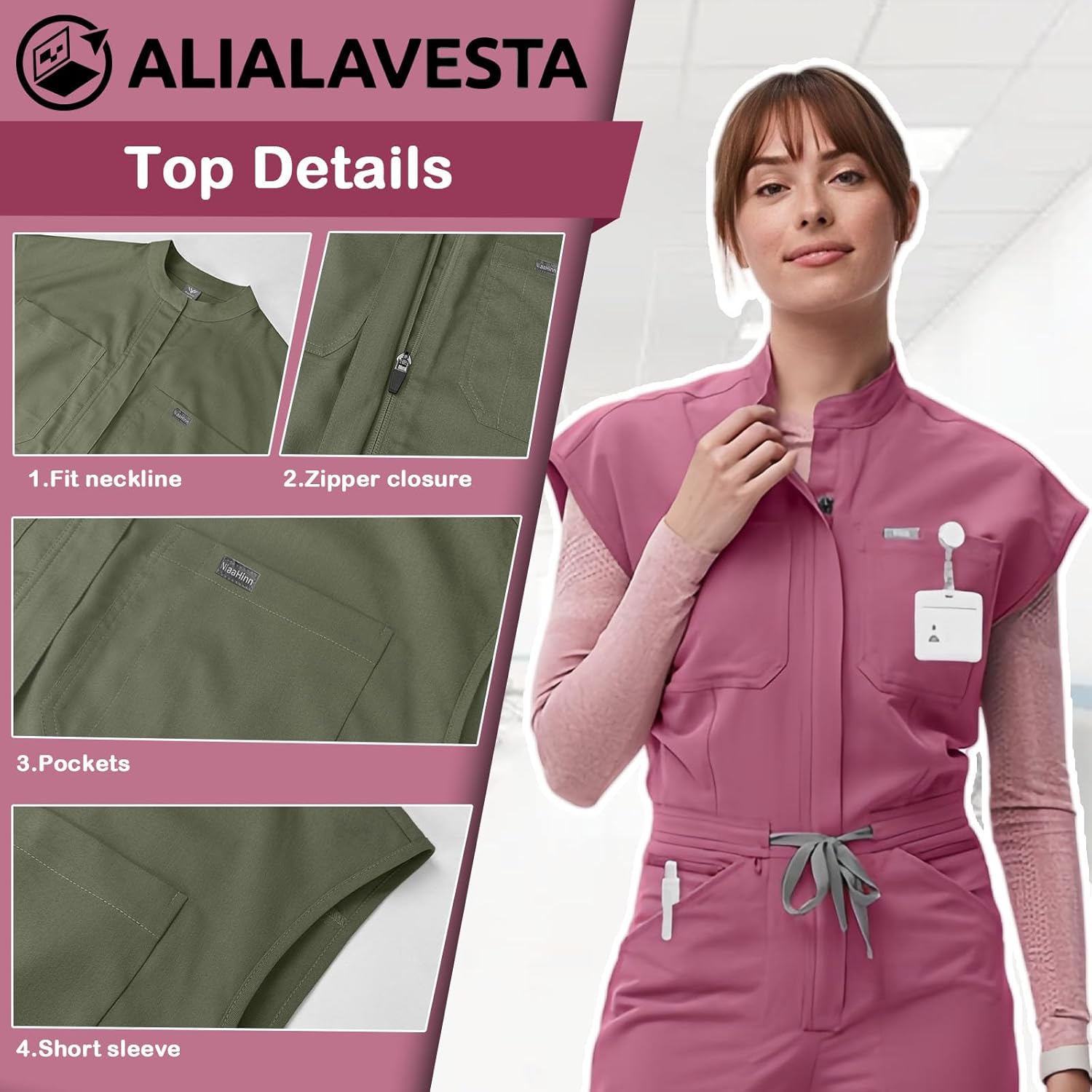 Scrubs Set for Women,Soft Stretch Jumpsuit & Jogger with Multi Pocket for Nurse Esthetician Workwear - Image 2