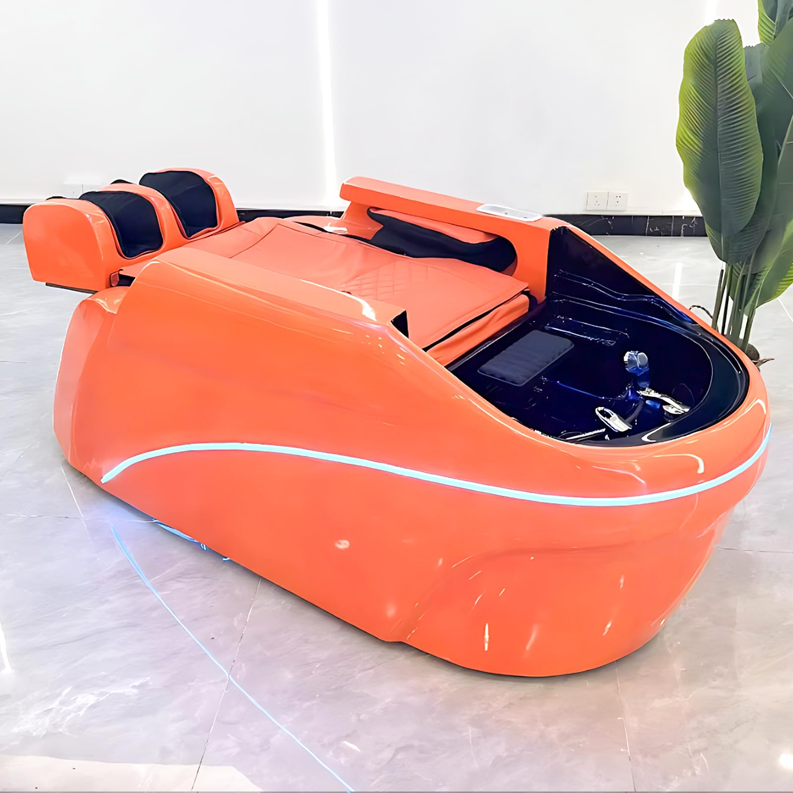 Shampoo Bed- Massage Table with Orange Light Luxury Style Spa Beauty Bed and Head Spa Equipment with Massage