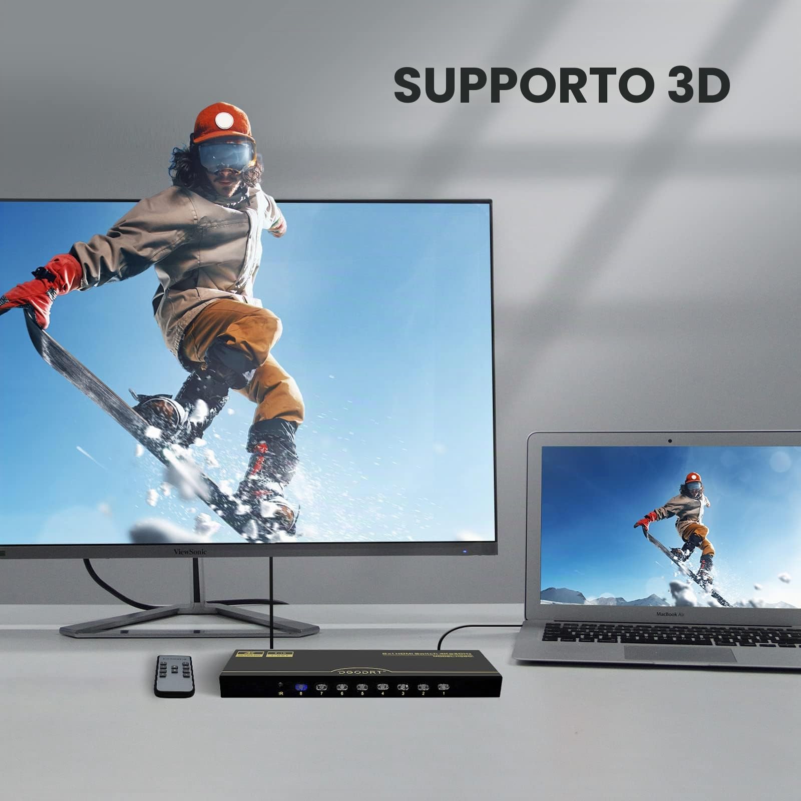 Switch HDMI 4K, Sdoppiatore HDMI Switch 8 ingresso 1 uscite Supporta 4K@30Hz 3D HDR UHD 1080P per Xbox PS3/4 HDTV TV Stick Blu-Ray DVD-Player