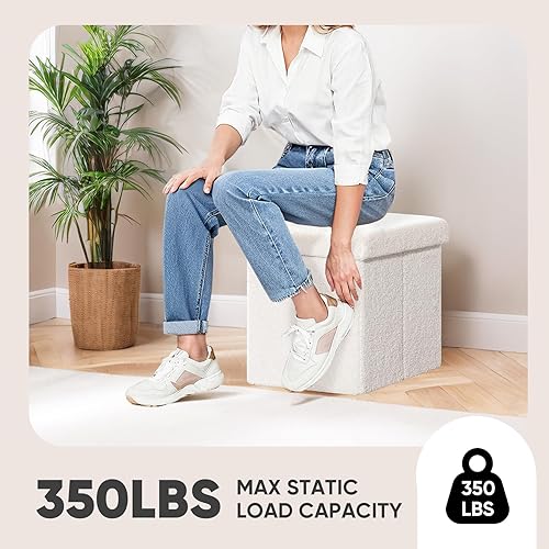 Miniatura 146 de PINPLUS Otomanas otomanas de almacenamiento con forma cuadrada con reposapiés de almacenamiento para sala de estar, asiento otomano Boucle para