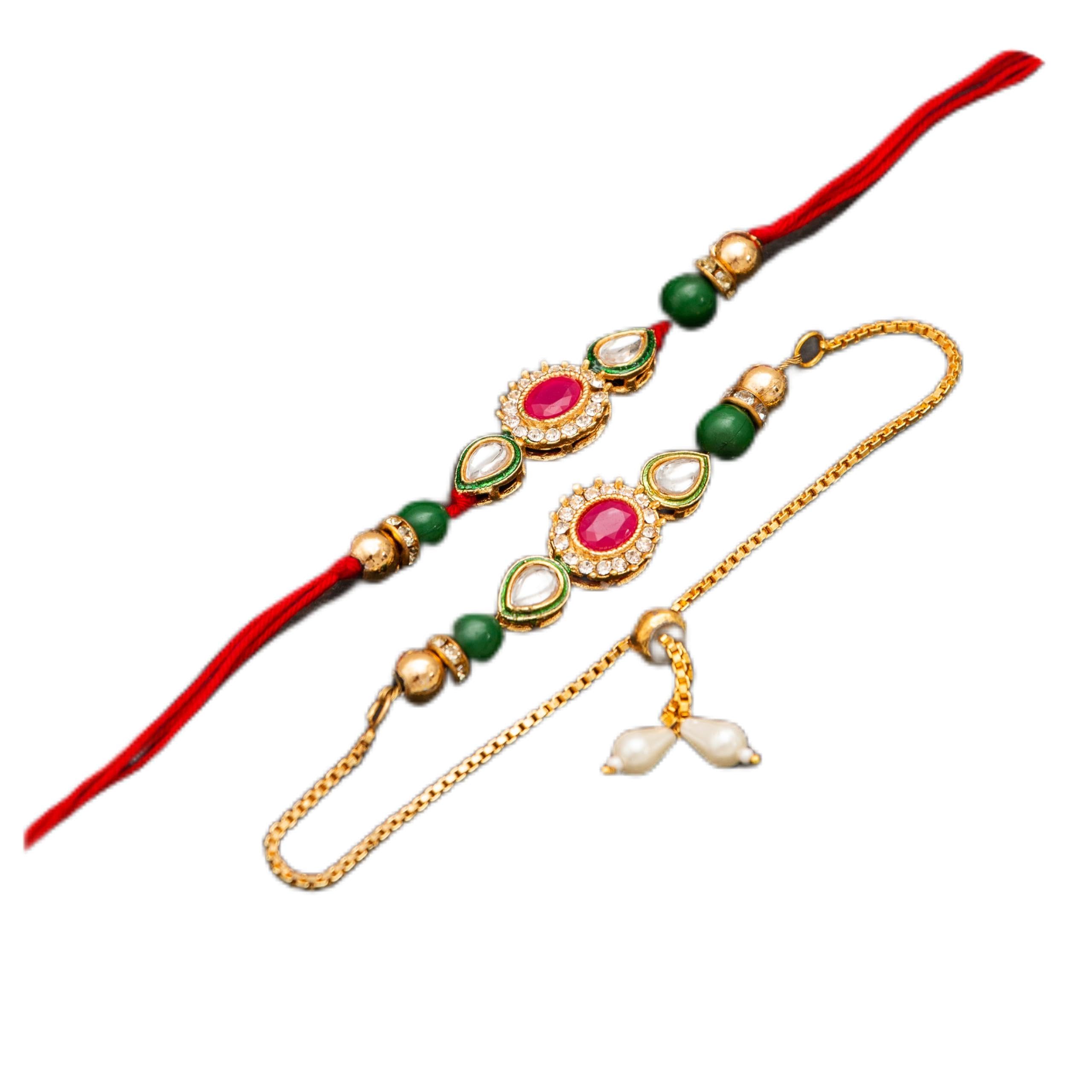 CraftVatika Rakhi Magnet Gift for Brother and Bhabhi Lumba Floral Rakhi Kundan Bracelet Rakhi for Bhaiya Bhabhi Raksha bandhan Couple Pearl Rakhi Set of 2 Rakhi with Fridge Magnet Gift (B0C974CMND) Amazon Price History, Amazon Price Tracker