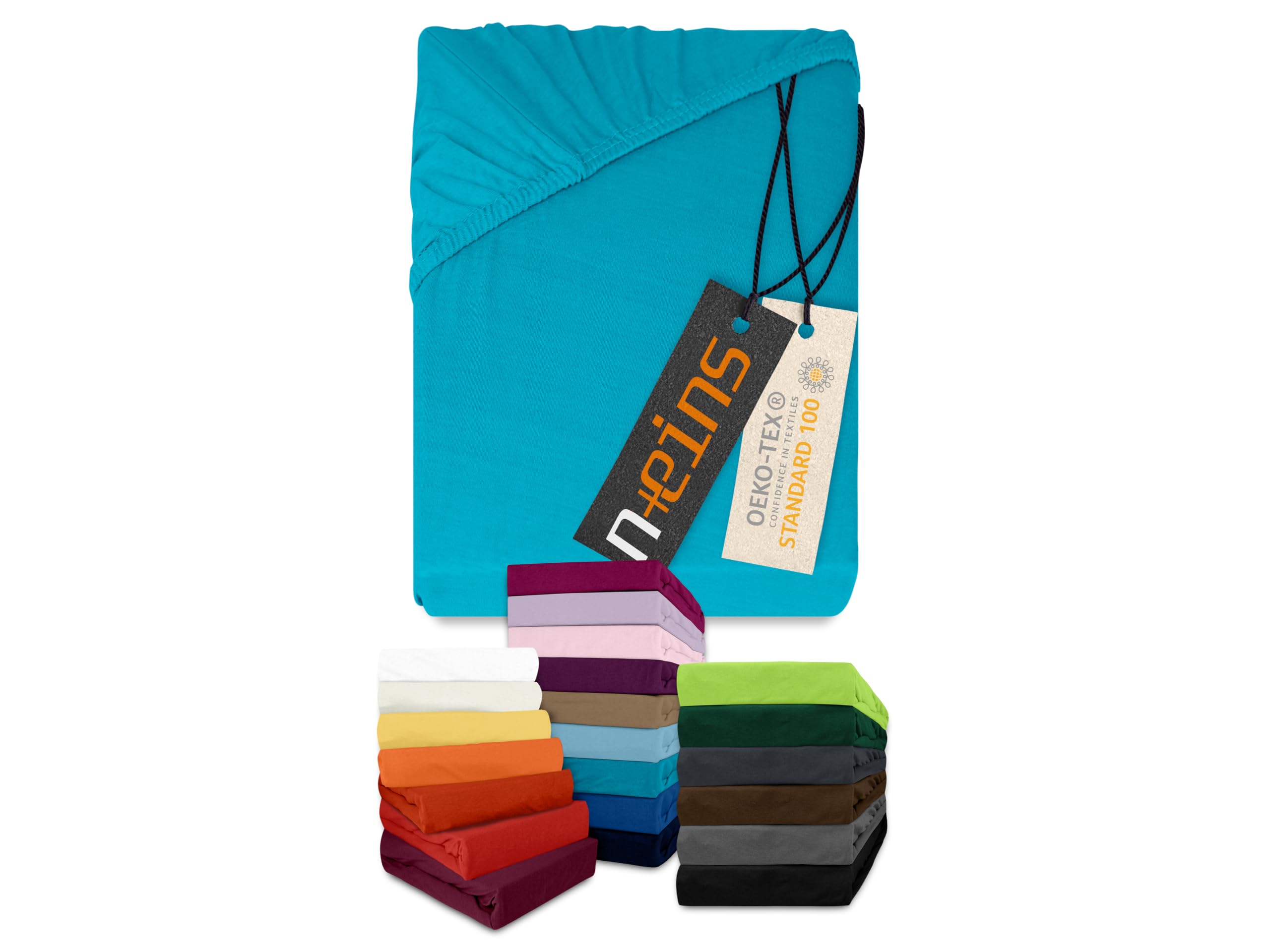 npluseins Classic Jersey Fitted Sheet - 100% Cotton 159.192, 80-90 x 190 cm, turquoise