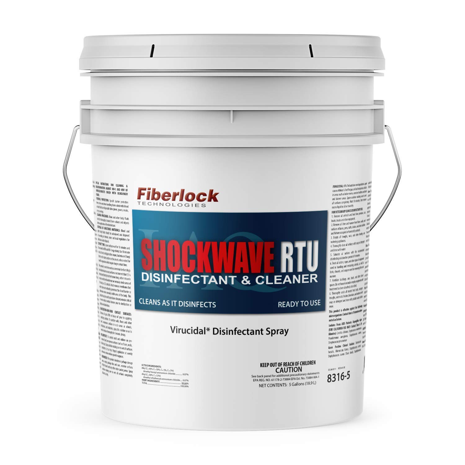 Fiberlock Shockwave RTU: Multipurpose Disinfectant & Cleaner - Ready To Use Disinfectant Spray Liquid - Keeps All Commercial & Healthcare Surfaces Safe & Clean - 5 Gallon