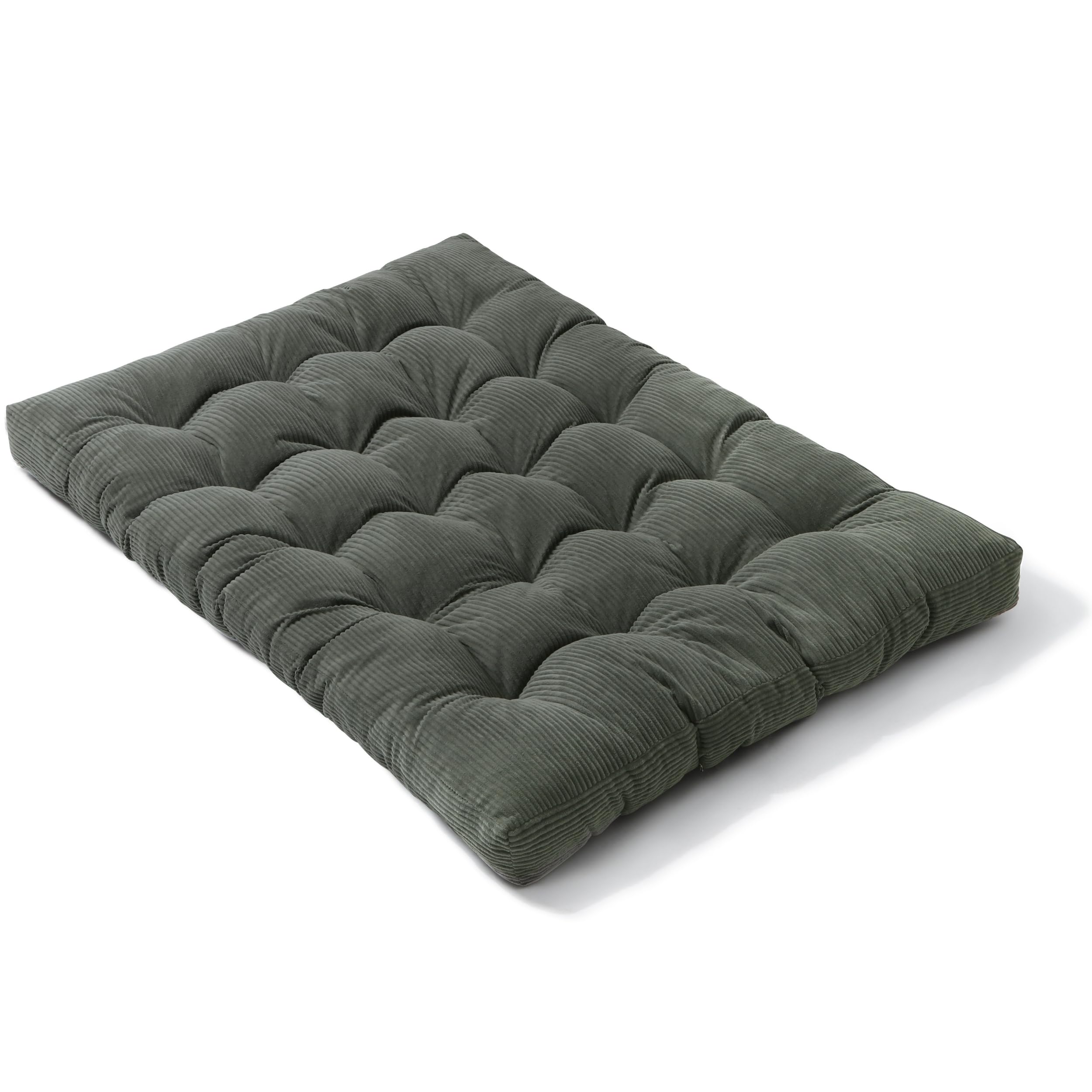 bananair - Futon Giapponese per 2 Persone, Comodo e Spesso, Imbottitura in Schiuma - Velluto a Coste Larghe Morbido ed Elegante - Con Cinghie, Materasso Pieghevole Pratico (160x200 cm, Grigio Scuro)