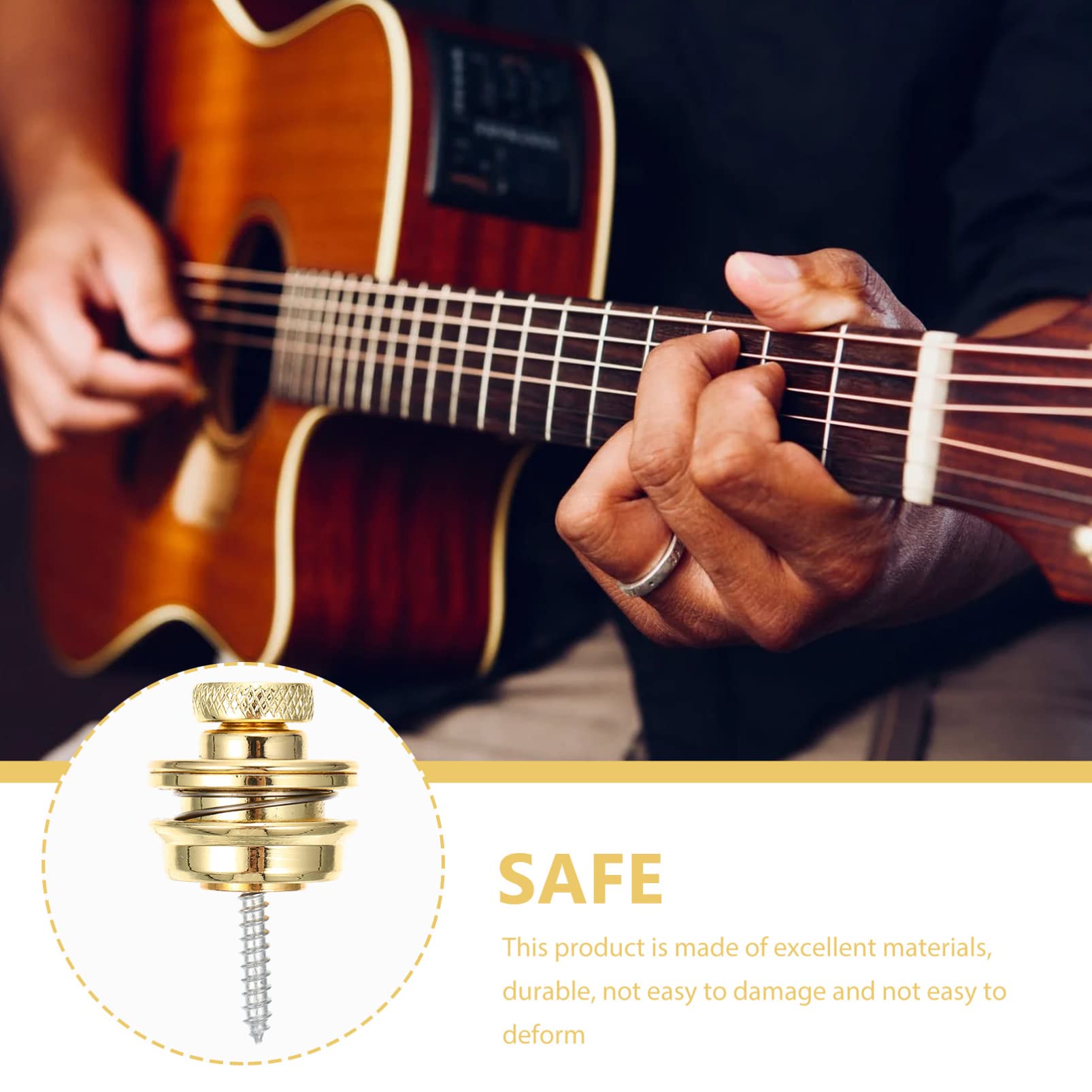 ERINGOGO Guitar Strap Buckle Guitar Locking Strap Locks Silver Guitar Strap Locking Strap Locks Acoustic Guitar Stopper Guitar Mounting Screw for Peg Locks Guitar Golden Alloy