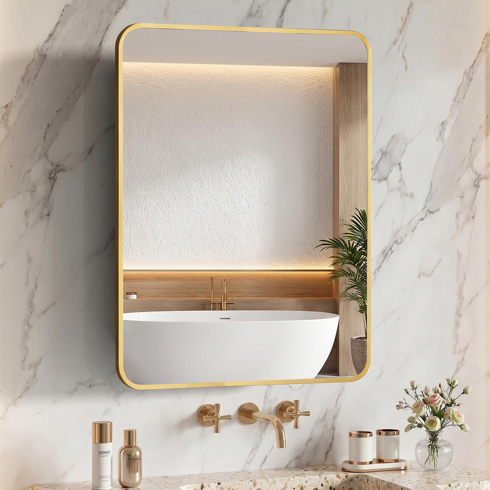 ACEMIRO 24x30 Inch Bathroom Medicine Cabinet with Mirror Gold Metal Framed Recessed or Surface Wall Mounted Mirrored Medicine Cabinets for Bathroom
