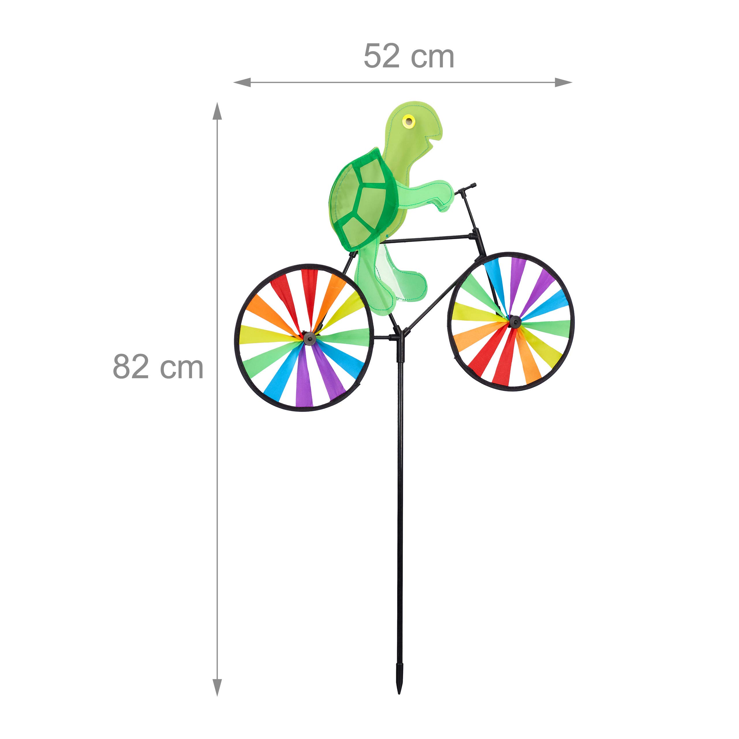 Relaxdays Moulin, Carillon à Vent à Planter, Vélo Jouet Enfant Jardin Balcon extérieur, 85 cm, Tortue, Vert