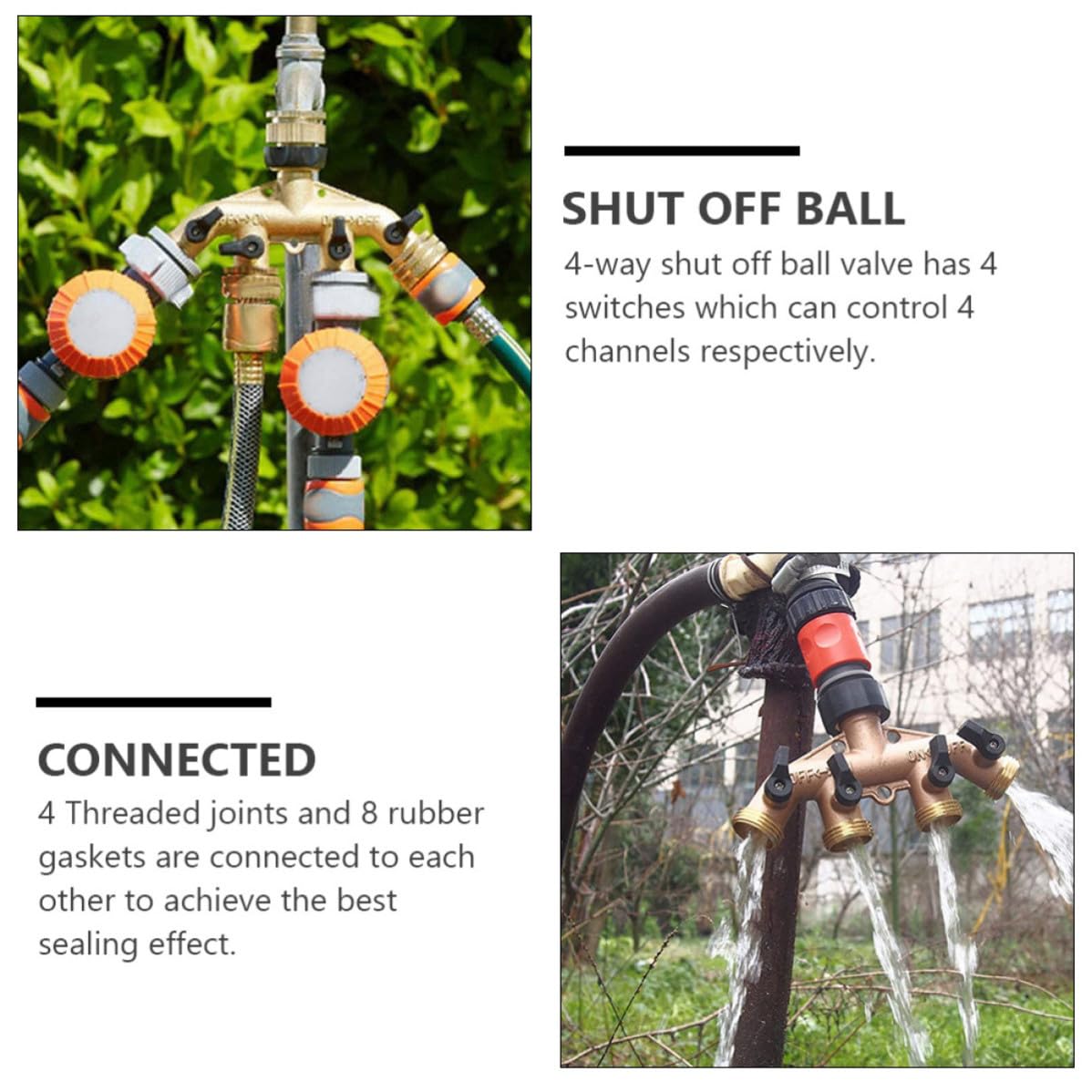 Divisor de Válvula de Bola de Latón de 4 Vías para Grifo, Conector Resistente para Mangueras de Agua, Adecuado para Riego en Camas de Flores y Baños para Mascotas