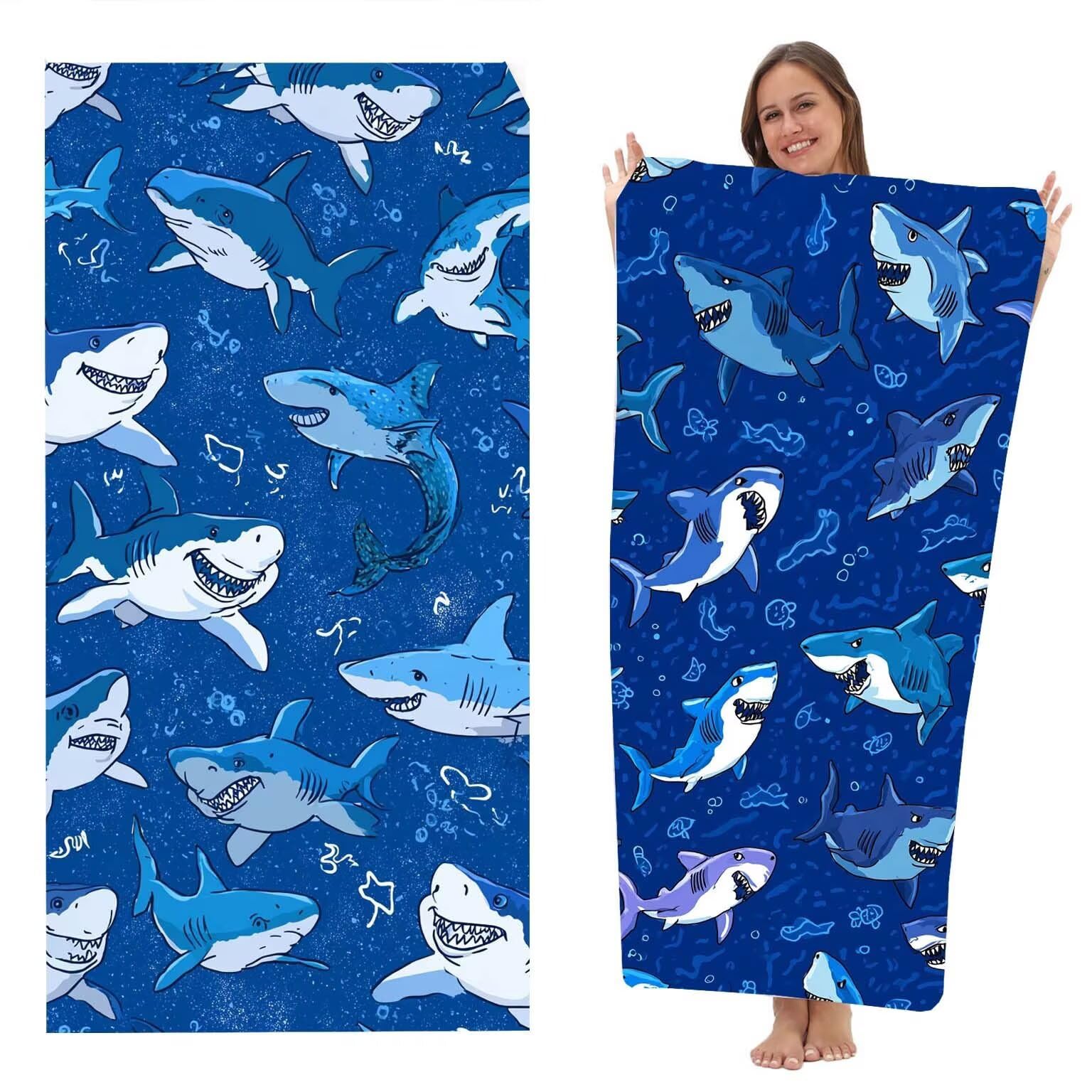 Toalla Playa grande XXL 90x200 cm, Toalla Microfibra de Secado RáPido, Absorbente, Ultrasuave y Compacta, Toalla BañO Sin Arena, Manta de Playa Gimnasio Baño Regalo, Pack de 2 (Ballena Azul) z-8089