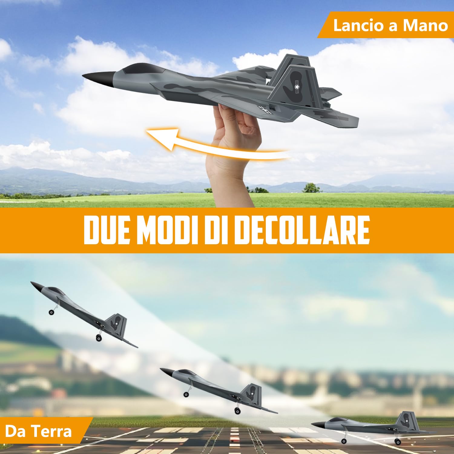 HAWK'S WORK 2CH F-22 Aliante RC, Facile per Bambini & Principianti | 2,4GHz anti-interferenza, volo stabile, schiuma antiurto, RTF per principianti, pronto al volo
