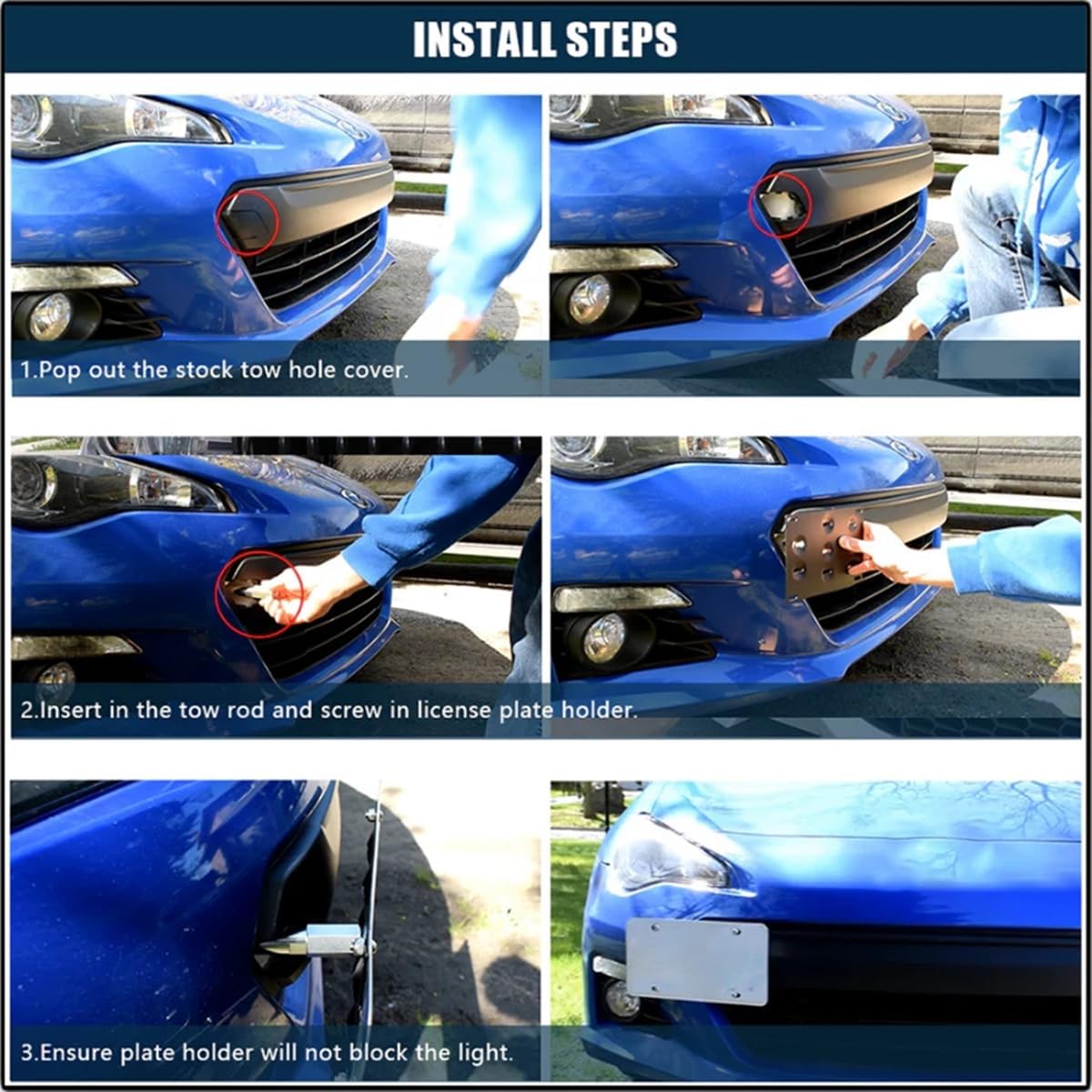 Tow Hook License Plate Mount Relocator Bracket, No Drill Front Bumper License Plate Holder for Subaru BRZ WRX STi Forester Impreza for Scion FRS for Toyota 86 (Style 1)
