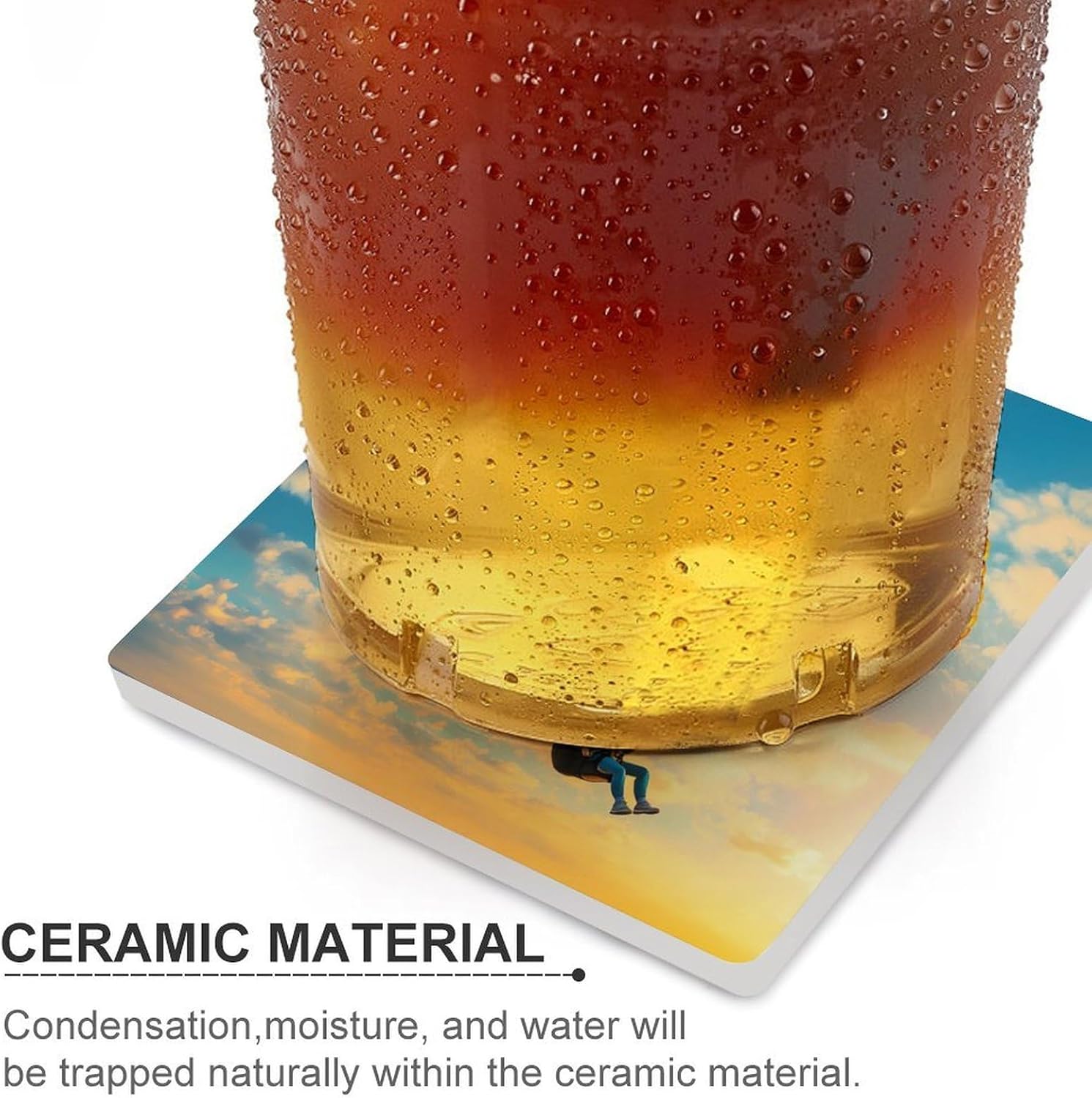 Skydiving Colorful Sunset Sports Coasters for Drinks Square Table Coasters Set Cup Mats with Cork Base