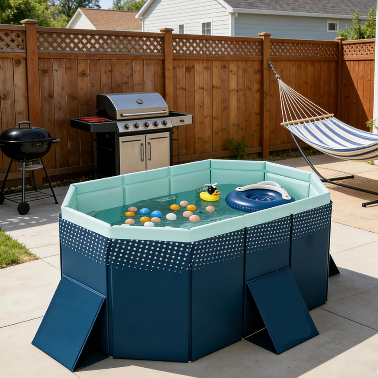 Piscina para adultos, gran piscina de plástico duro plegable para el patio trasero y el viaje, bañera de juego de agua de PVC no inflable para el trabajo pesado con drenaje rápido, diseño que ahorra e