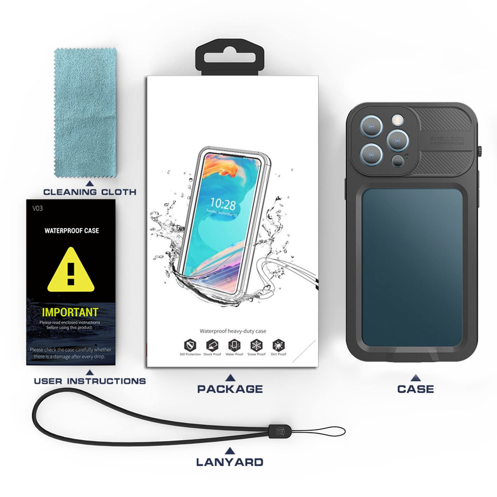 wasserdichte Handyhülle, IP68 wasserdichte Ganzkörper-Schutzhülle, stoßfest, robuste Stoßfängerabdeckung, schlagfest, langlebig für i/Phone/13/Pro/ProMax 6,1/6,7 Z(Color:13 pro 6.1")