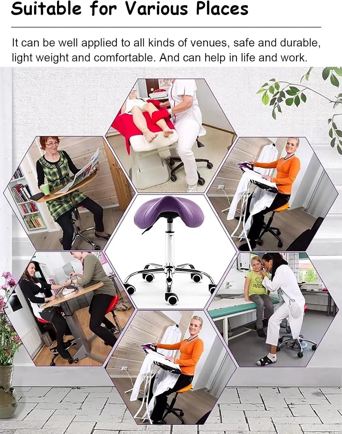 Ergonomic Saddle Chair with Back Support, Adjustable Height Rolling Stool for Dental, Beauty, Tattoo, Massage - PU Leather Seat 360° Swivel Casters, Max Load 200kg (441lb)(Blue)