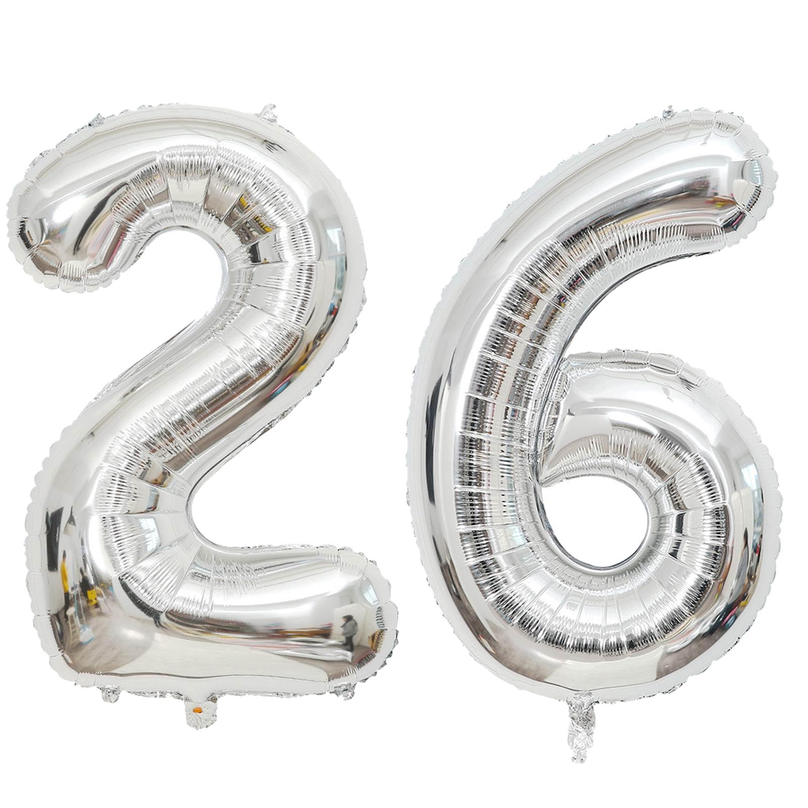 Large Silver 26 Number Balloons, 40 Inch Jumbo Number 26 Balloon, Silver Foil Mylar Balloons for Girl Sweet 26th/62th Birthday Party, Anniversary
