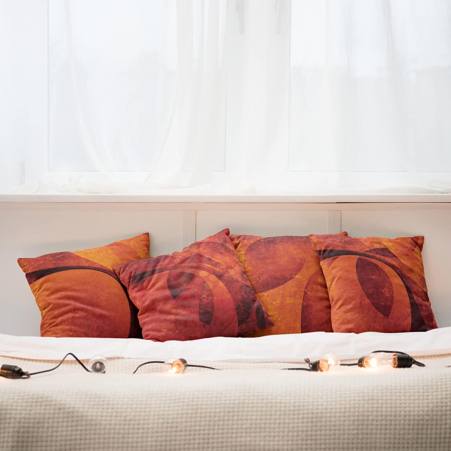 Ambesonne Burnt Orange Throw Pillow Cushion Case Pack of 4, Abstract Warm Geometric Pattern Circular Details Grunge Effect, Modern Accent Double-Sided Digital Printing, 16", Burgundy Rust and Marigold