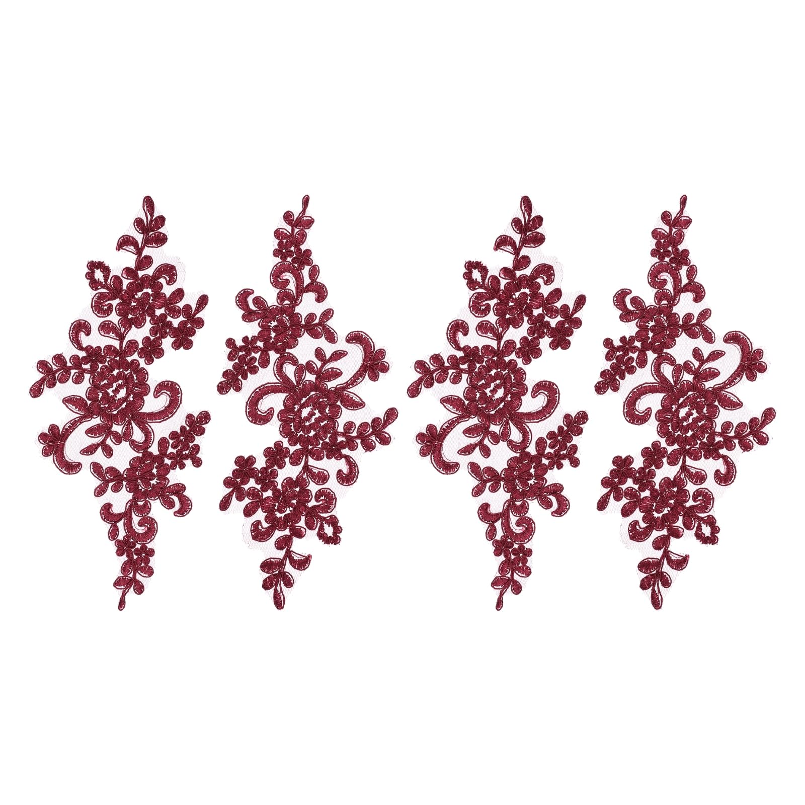 sourcing map 4 Pcs Flower Lace Appliques 3D Embroidery Lace Patch Sewing Addition Embellishments for Wedding Bridal Dress Clothes DIY Crafts Accessories Decoration, Burgundy (23cm)