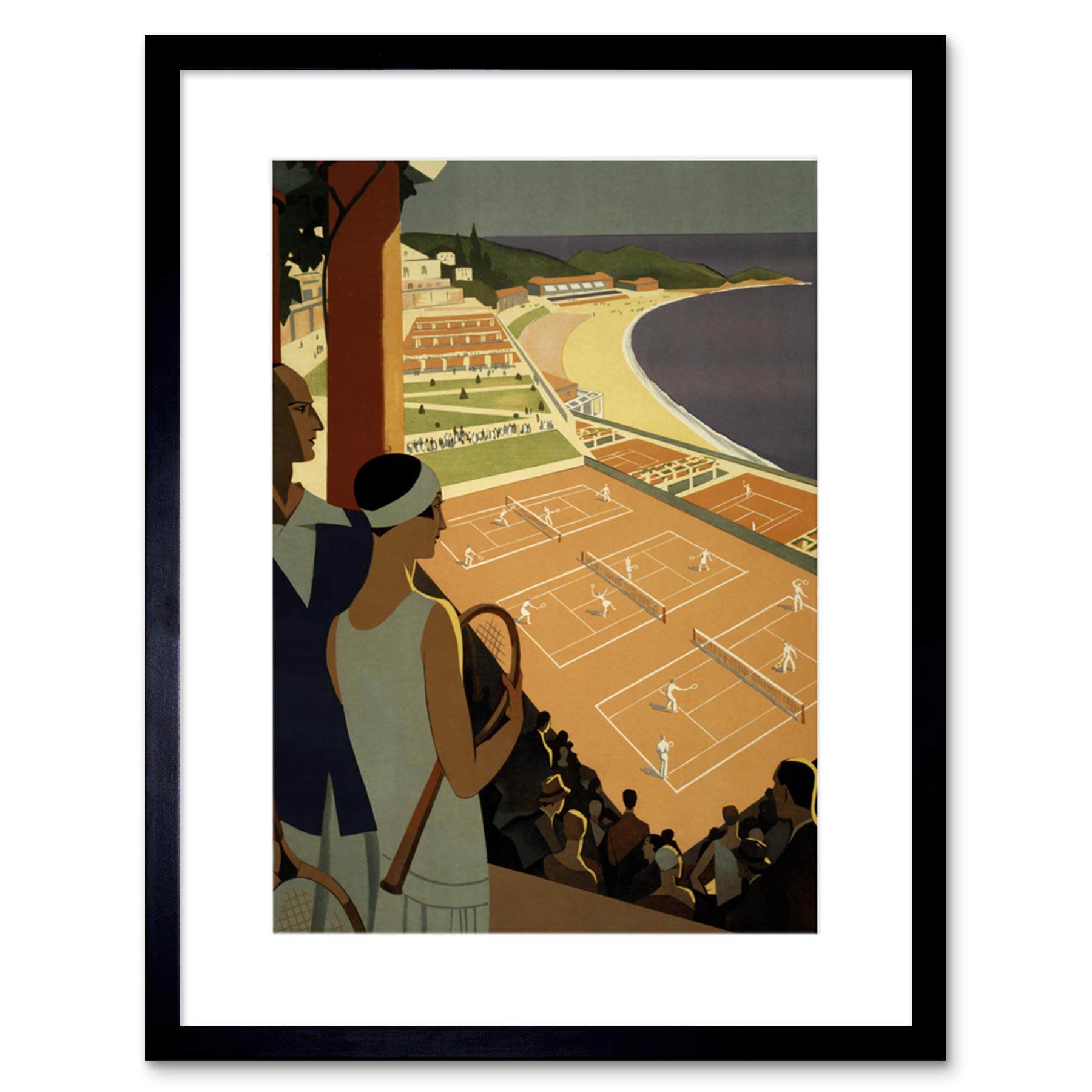 Wee Blue Coo Monte Carlo Monaco Tennis Vintage Artwork Framed Wall Art Print 9X7 Inch