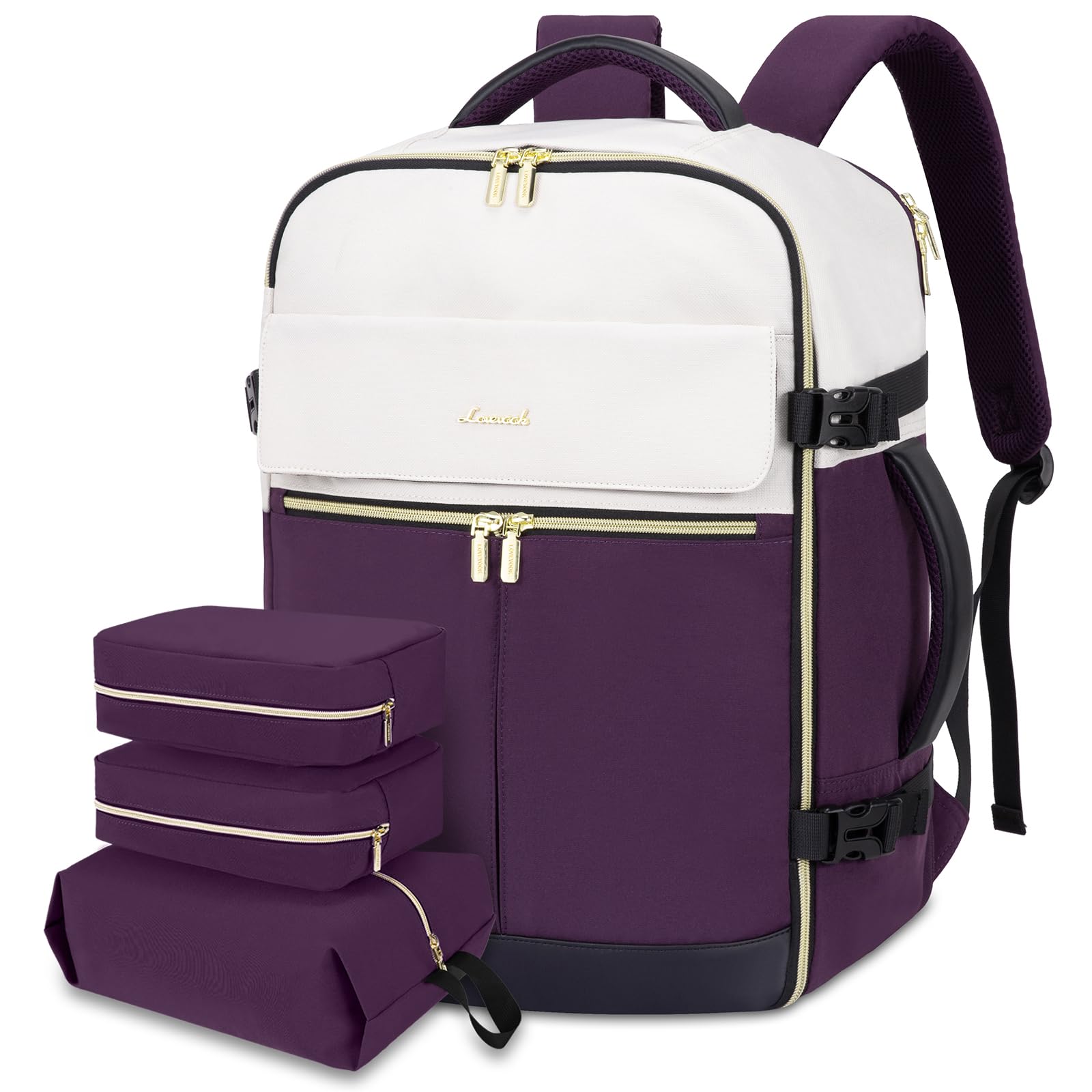 LOVEVOOK 40L Large Travel Backpack for Women, Flight Approved, Waterproof, TSA Compliant, Fits 17.3'' Laptop, 17 Pockets, 3 Packing Cubes