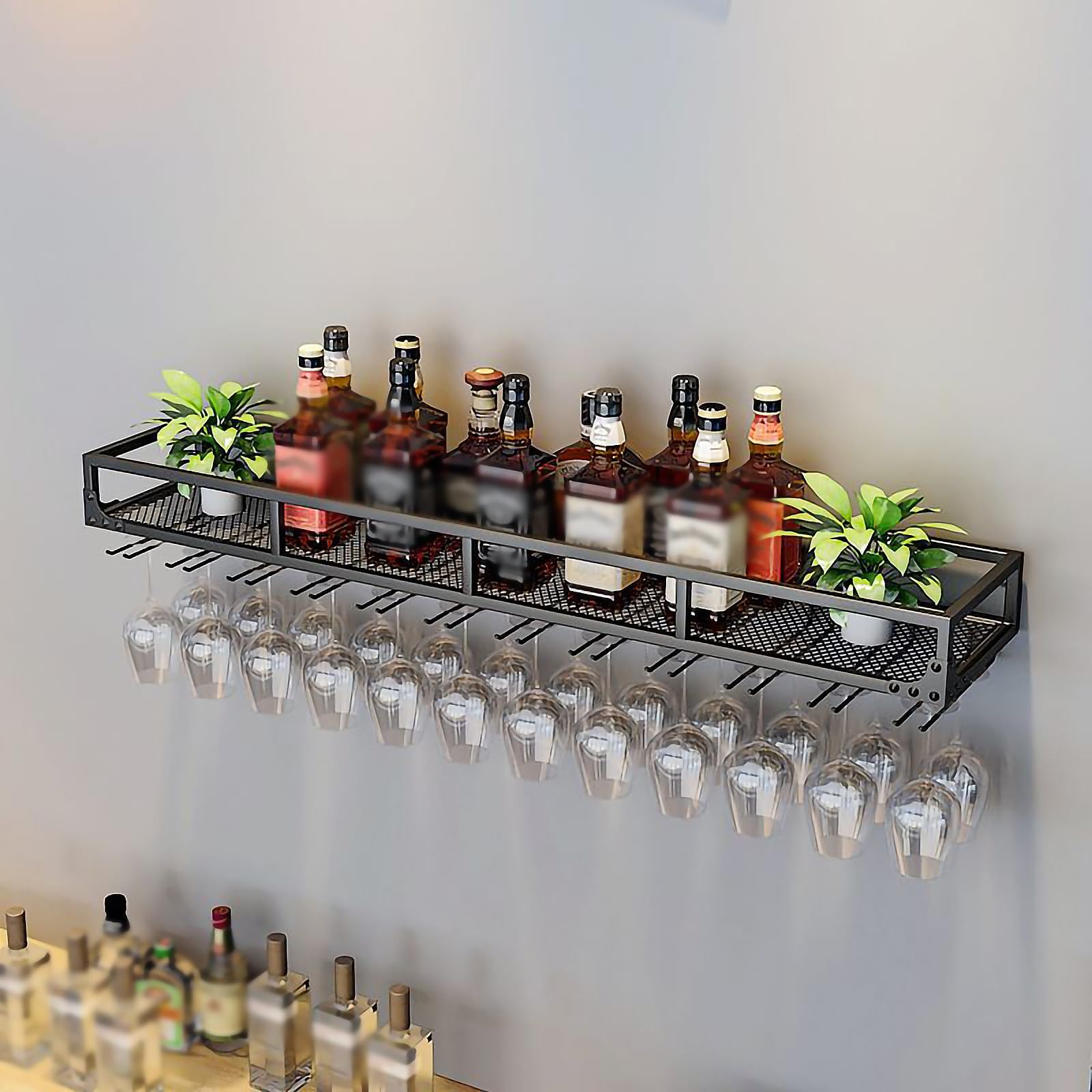 Hanging Wine Rack Wall Mounted Wine Rack With Glass Holder,Metal