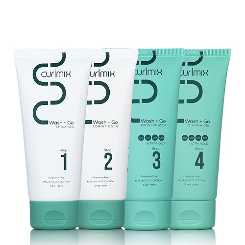 CurlMix Wash & Go System - Juego de champú y acondicionador para cabello rizado de muestra de tamaño de viaje, con humectante y gel de quinua, sin